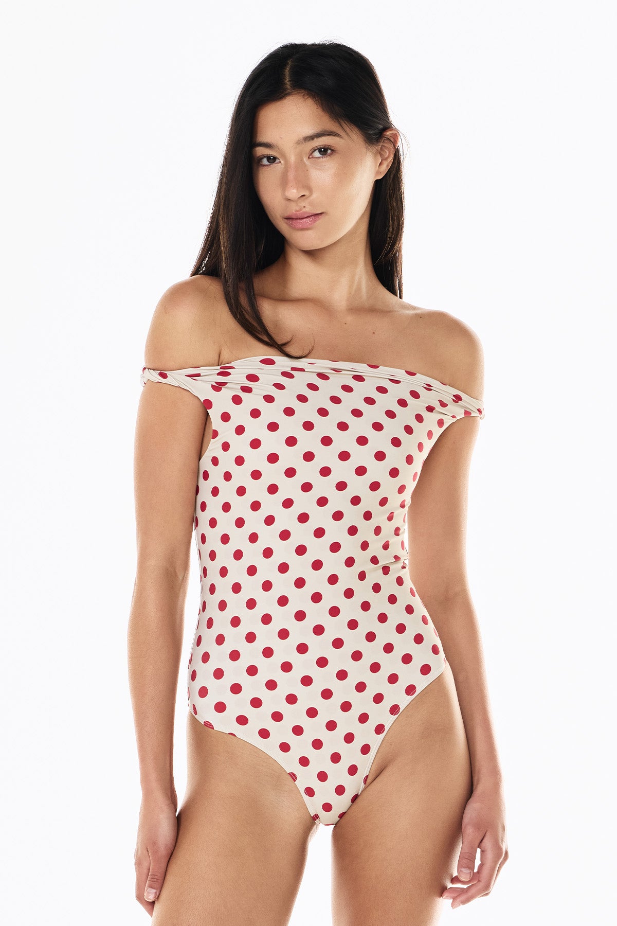 Bella One Piece | Cream Scarlet Polka