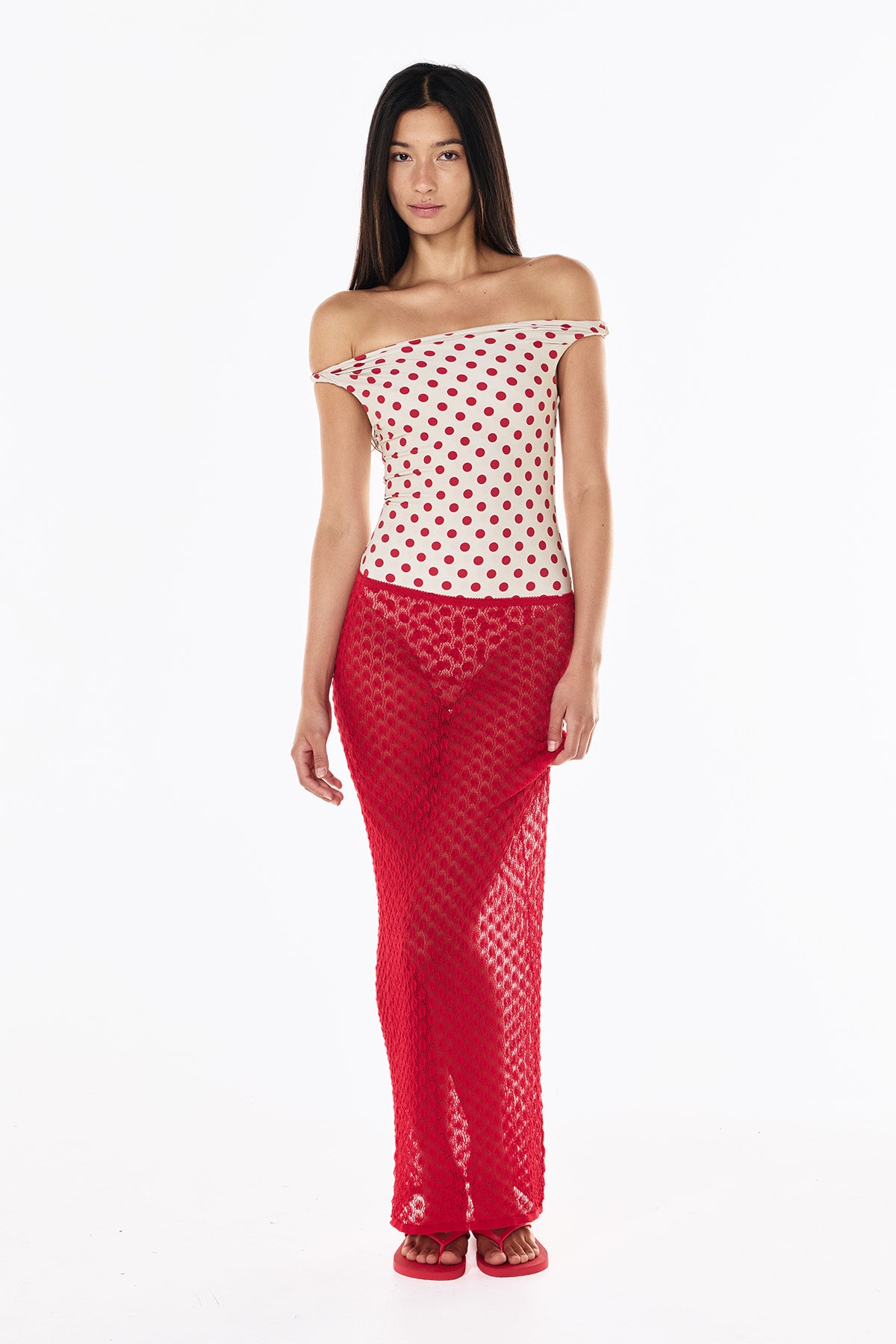 Bella One Piece | Cream Scarlet Polka