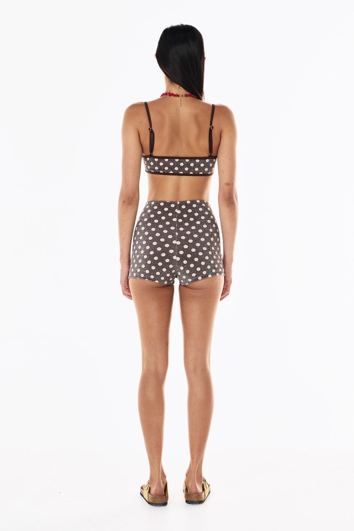 Betsy Lurex Swim Short | Mocha Cream Polka