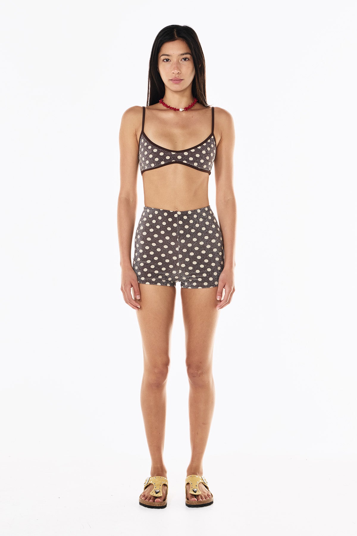 Betsy Lurex Swim Short | Mocha Cream Polka