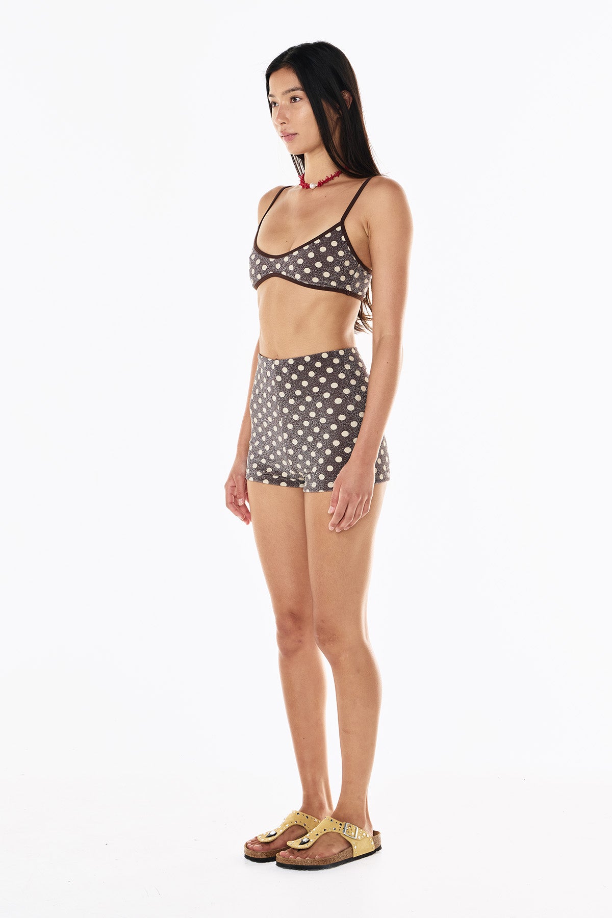 Betsy Lurex Swim Short | Mocha Cream Polka