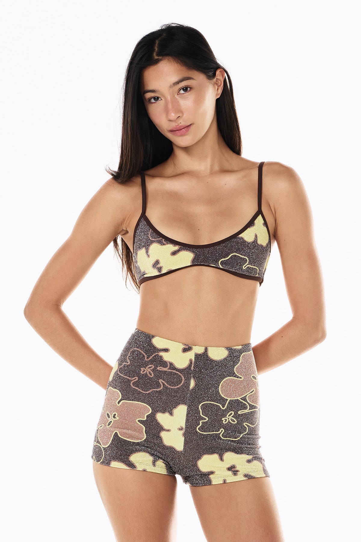 Betsy Lurex Swim Short | Mocha Floral