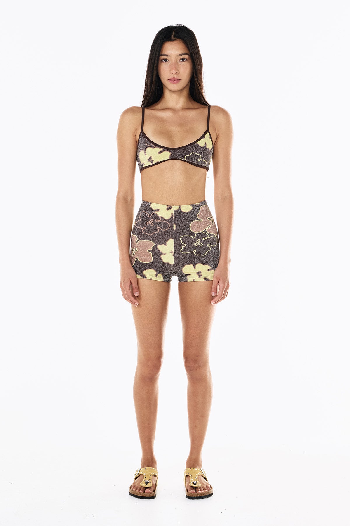 Betsy Lurex Swim Short | Mocha Floral