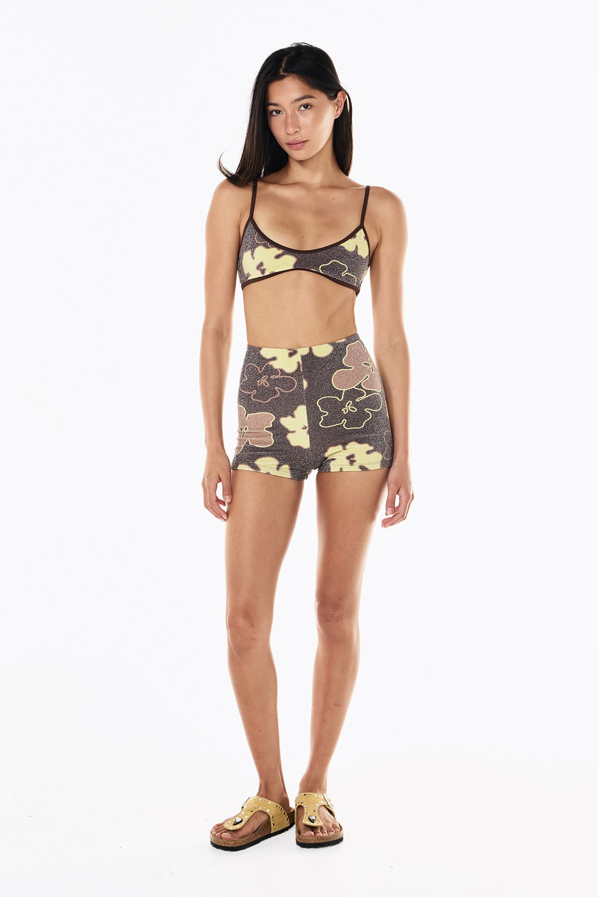 Betsy Lurex Swim Short | Mocha Floral