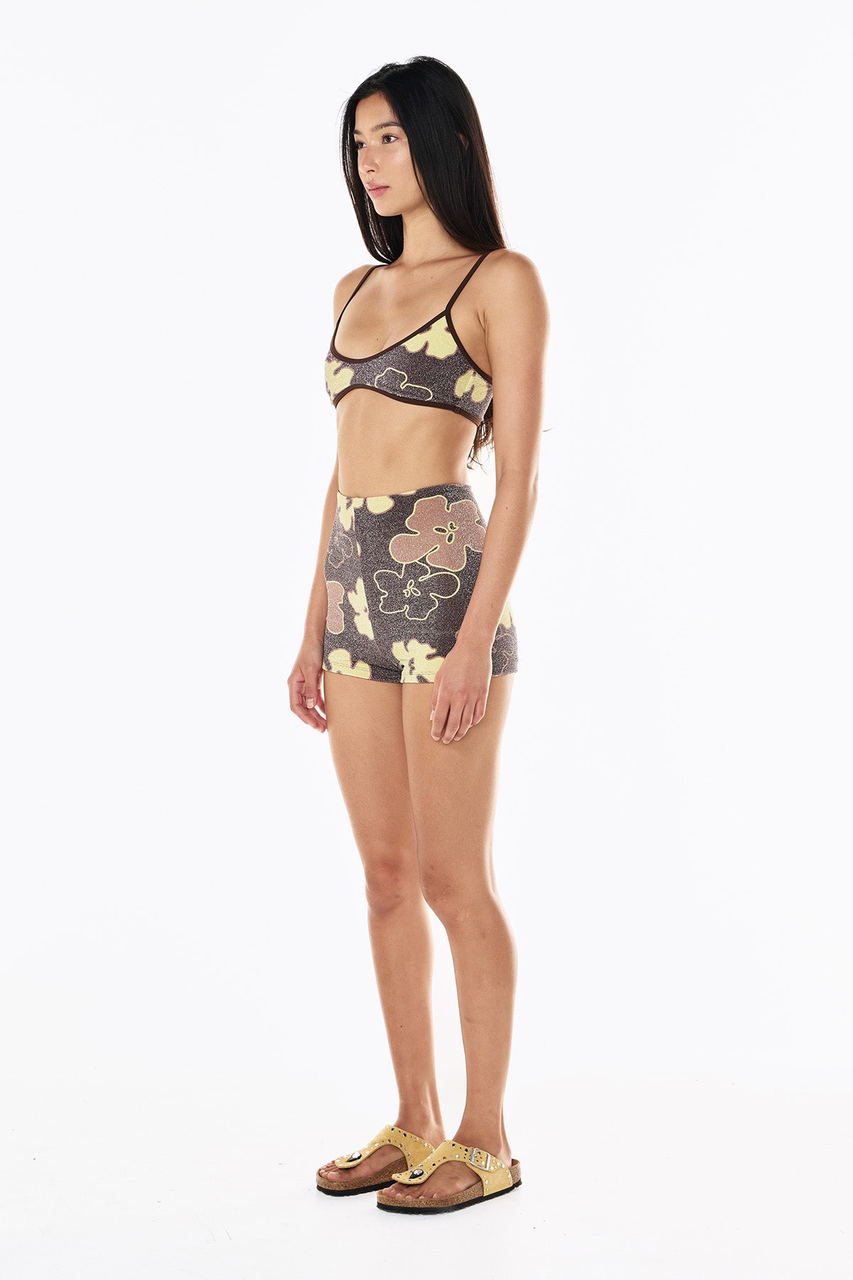 Betsy Lurex Swim Short | Mocha Floral