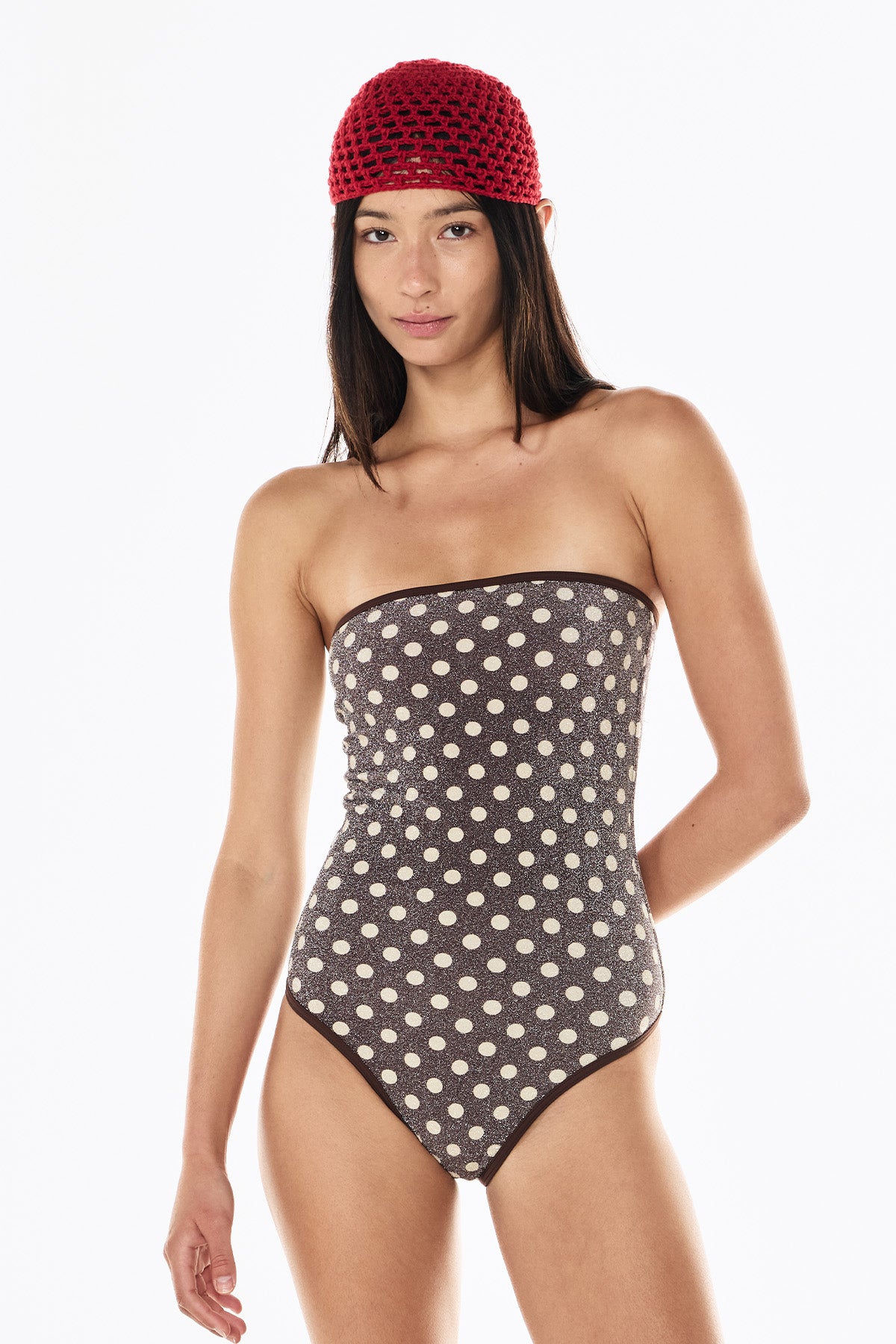 Elle Lurex One Piece | Mocha Cream Polka