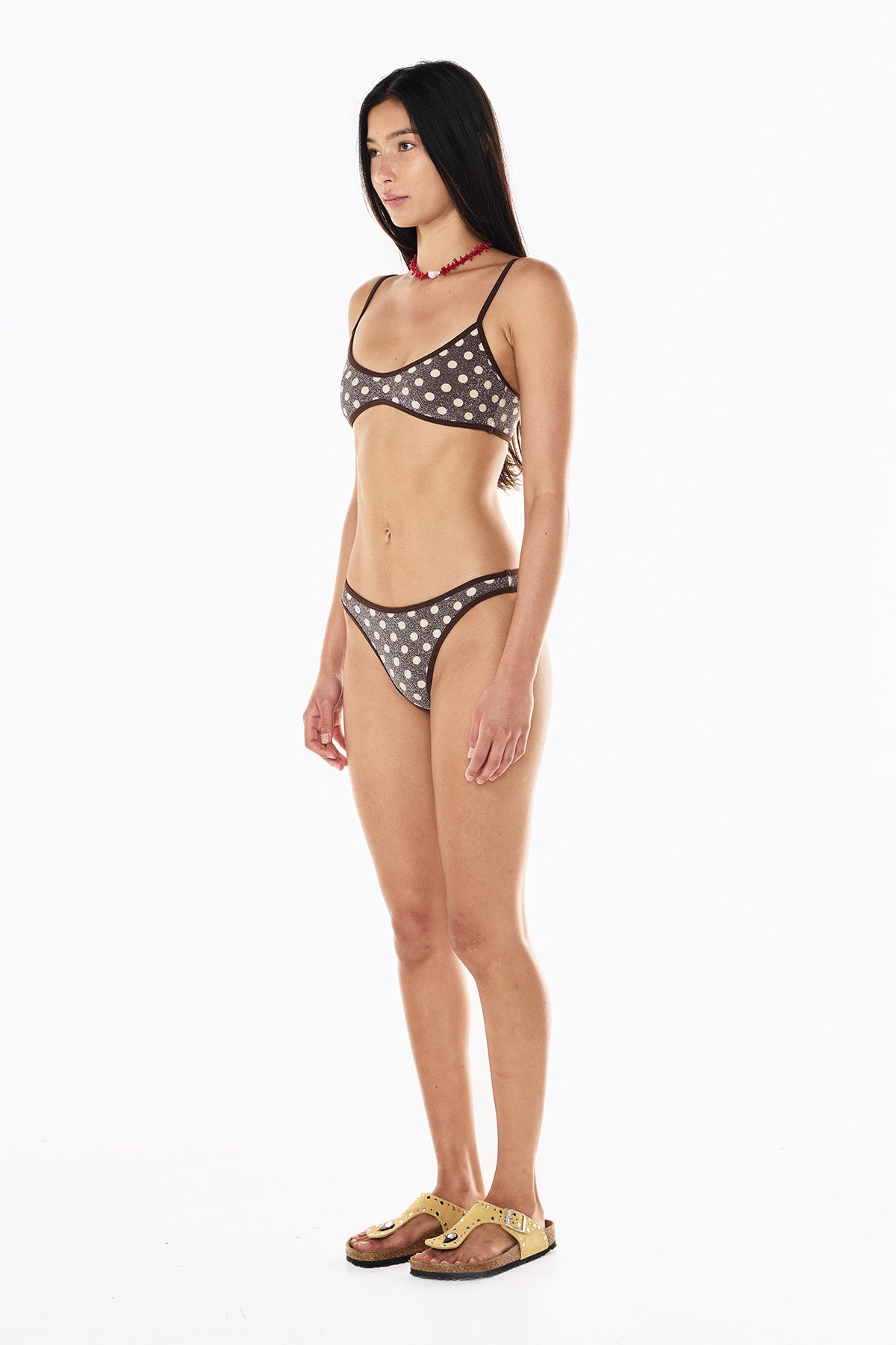 Kaya Lurex Scoop Top | Mocha Cream Polka