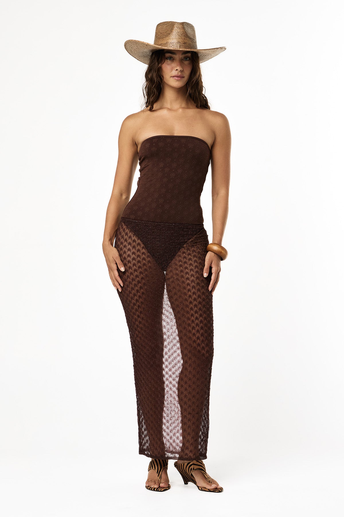 Knit Lurex Lace Skirt | Mocha