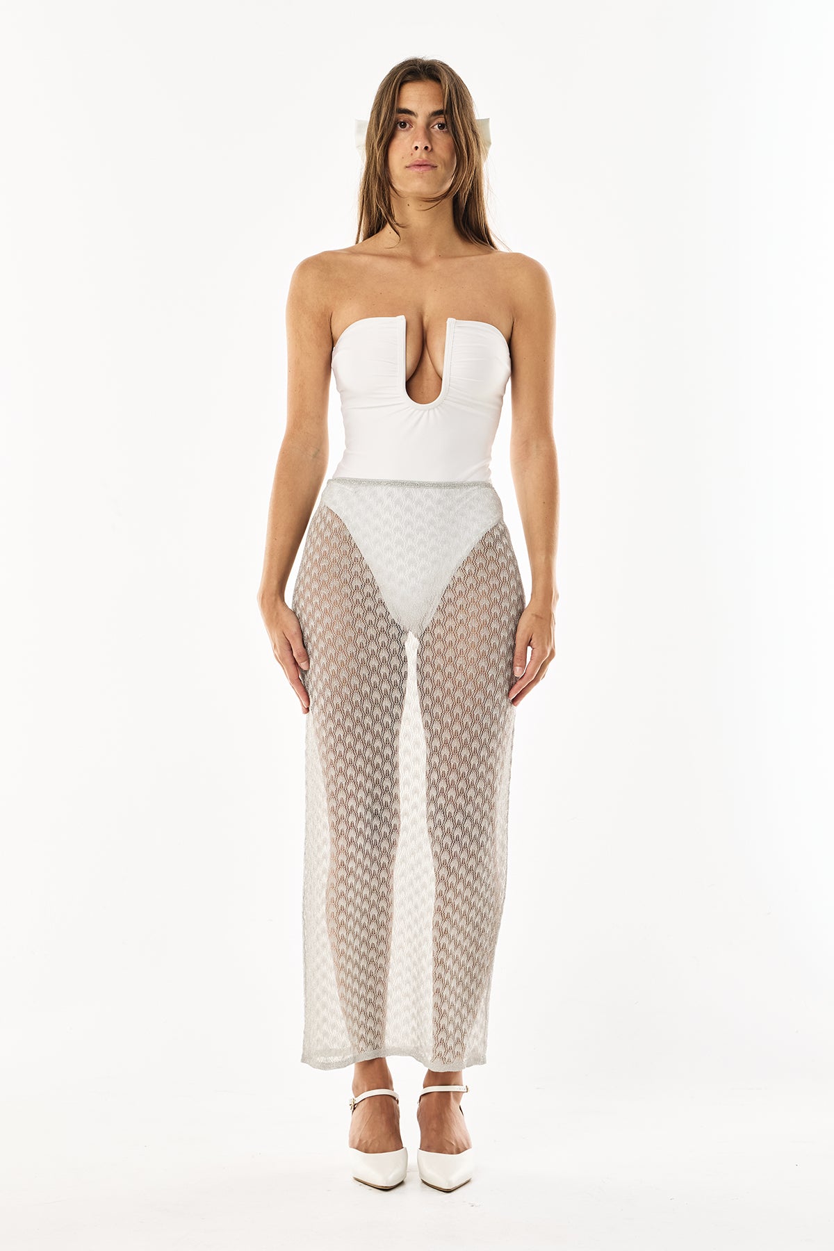 Knit Lurex Lace Skirt | Silver