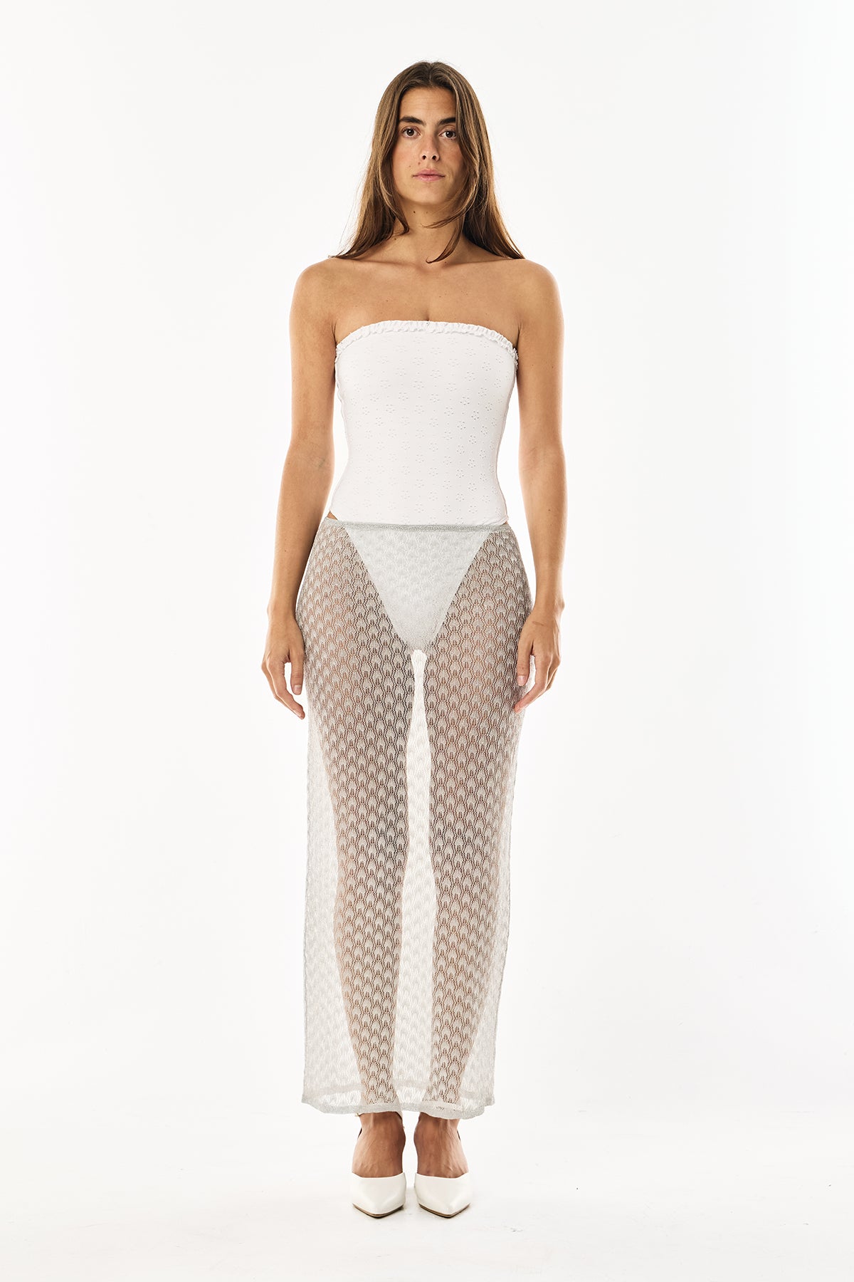 Knit Lurex Lace Skirt | Silver
