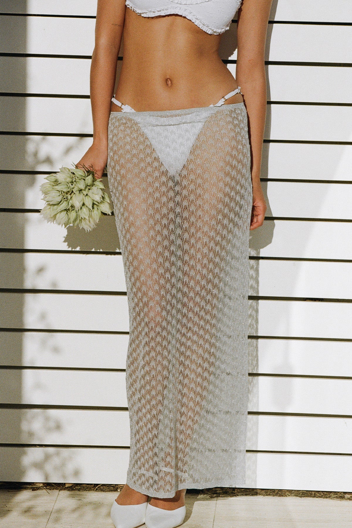 Knit Lurex Lace Skirt | Silver