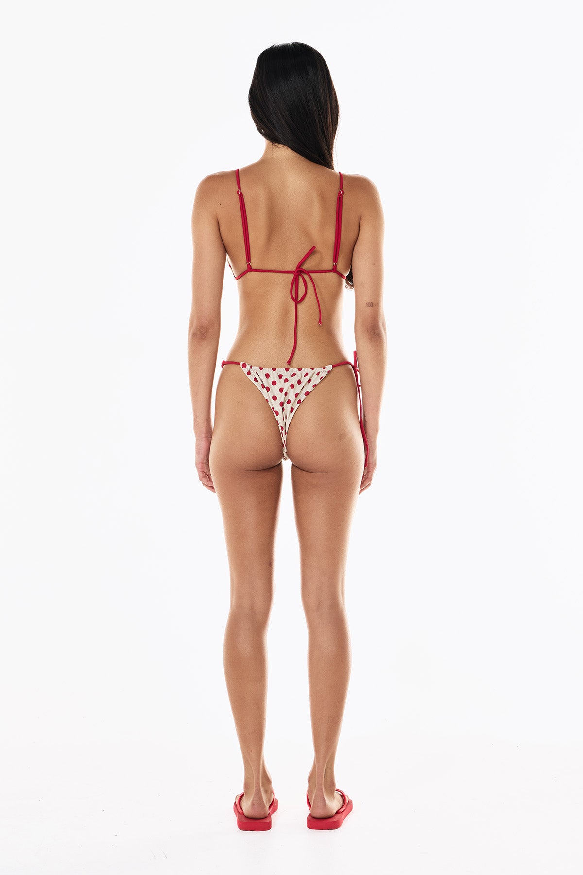 Lola String Brief | Cream Scarlet Polka