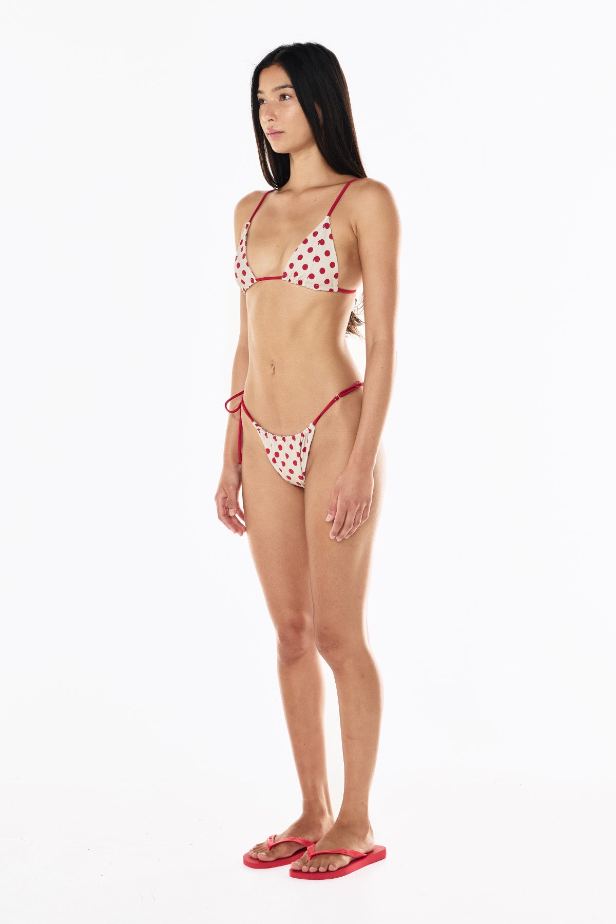 Lola String Brief | Cream Scarlet Polka