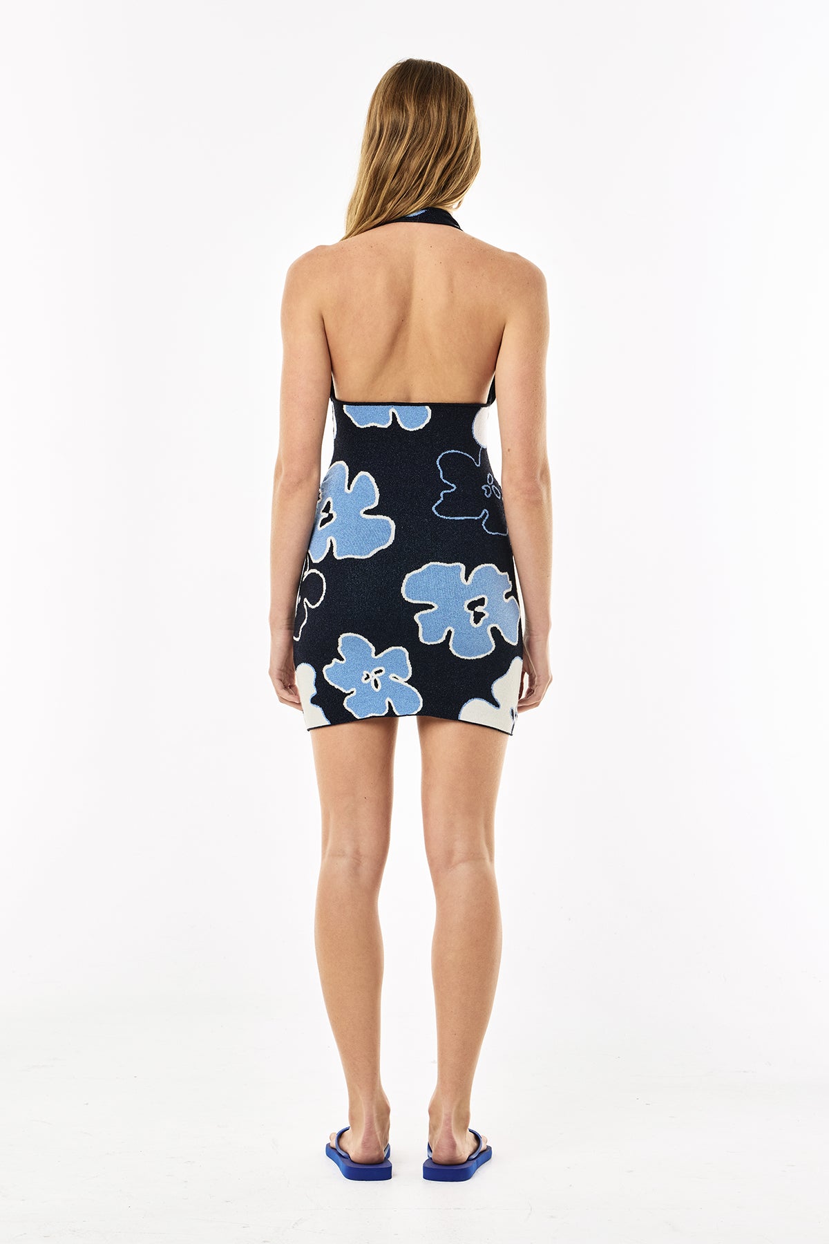 Lurex Knit Halter Dress | Navy Floral