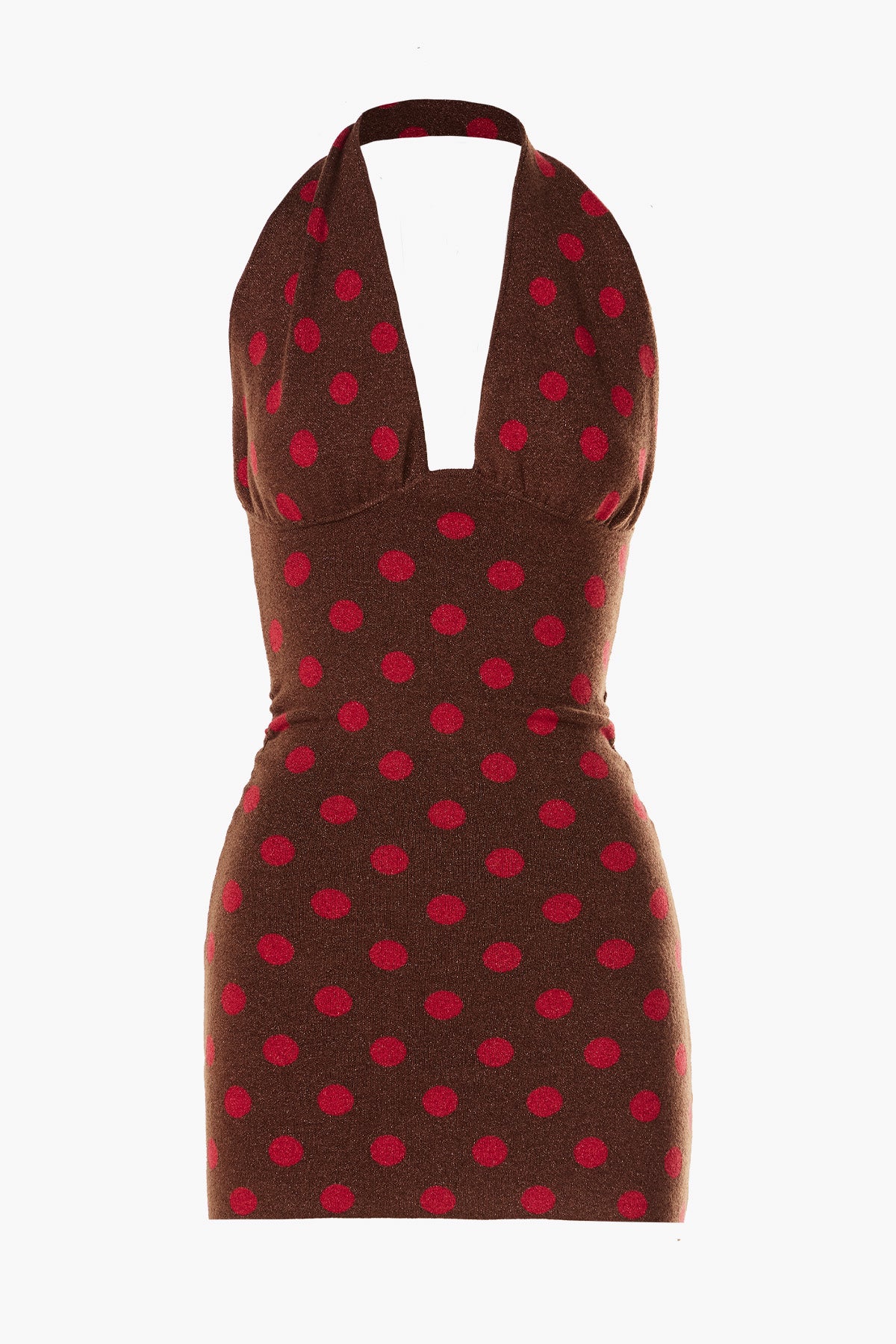 Lurex Knit Halter Dress | Mocha Scarlet Polka