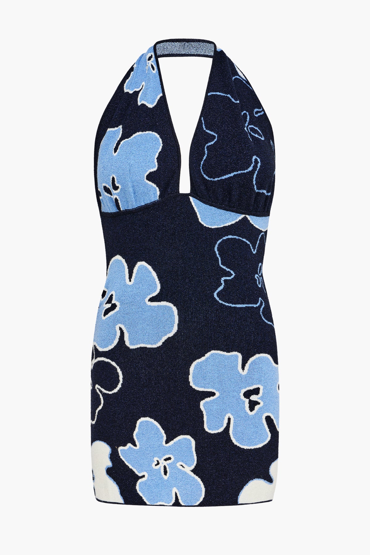 Lurex Knit Halter Dress | Navy Floral