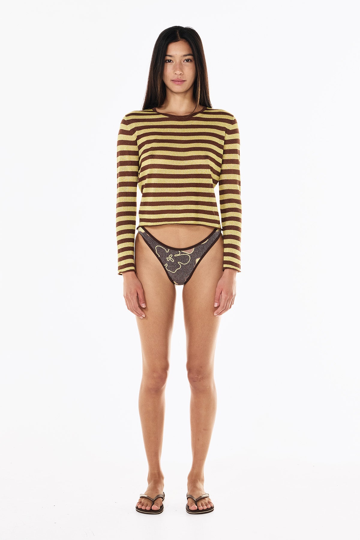 Lurex Knit Long Sleeve | Mocha Lemonade Stripe