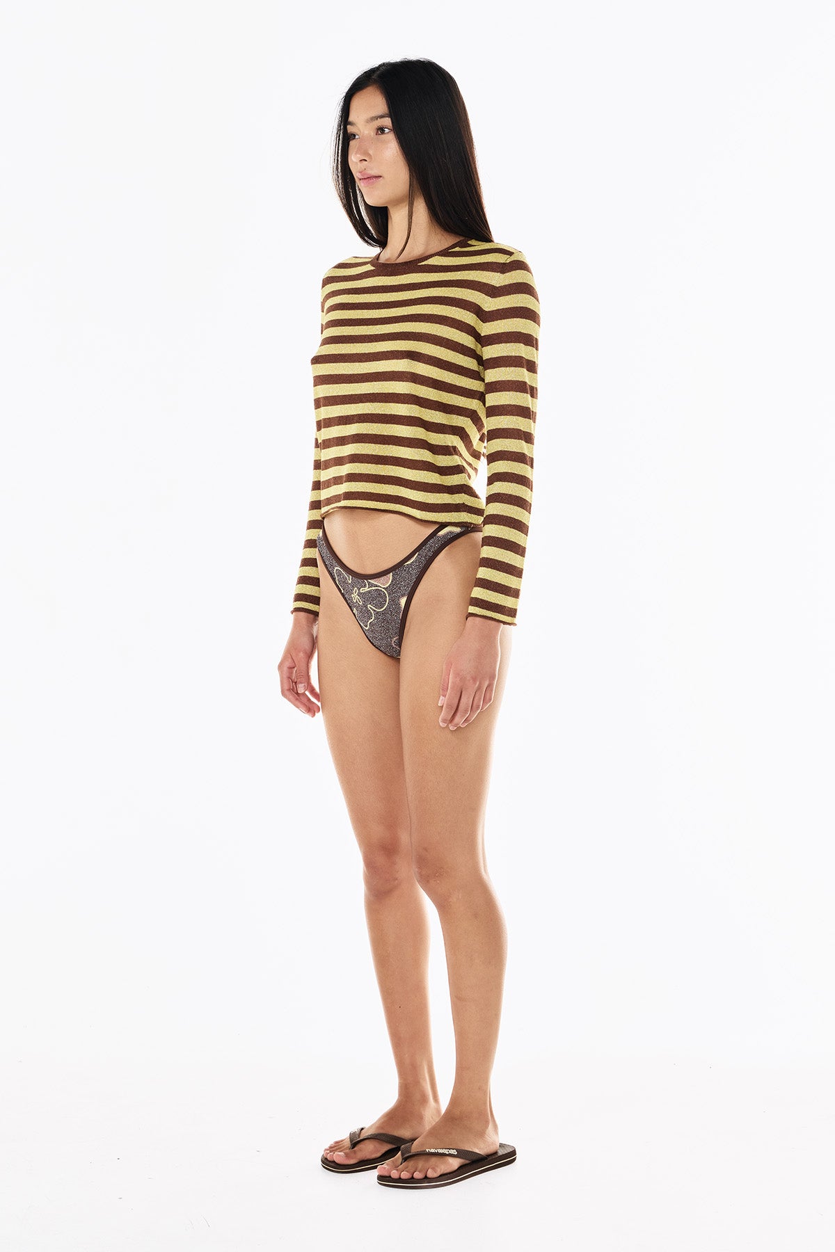 Lurex Knit Long Sleeve | Mocha Lemonade Stripe