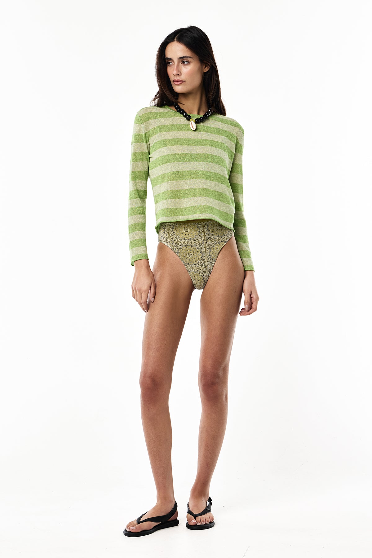 Lurex Knit Long Sleeve | Sage Stripe