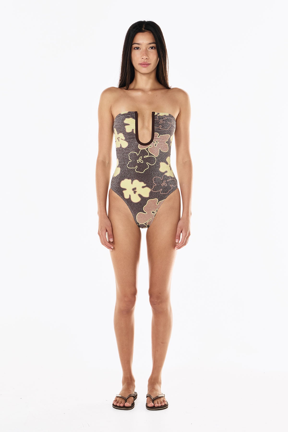 Peggy Lurex One Piece | Mocha Floral