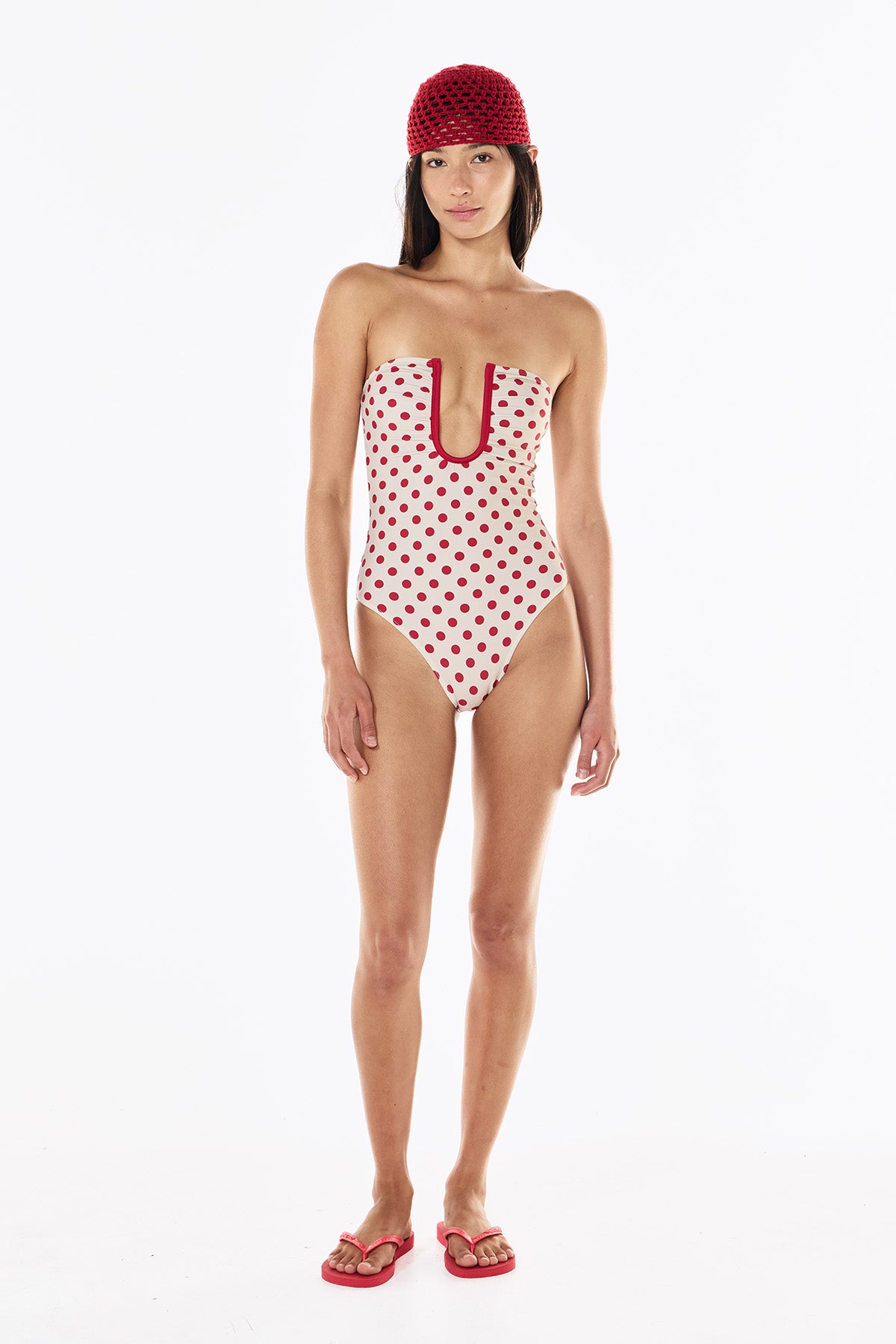 Peggy One Piece | Cream Scarlet Polka