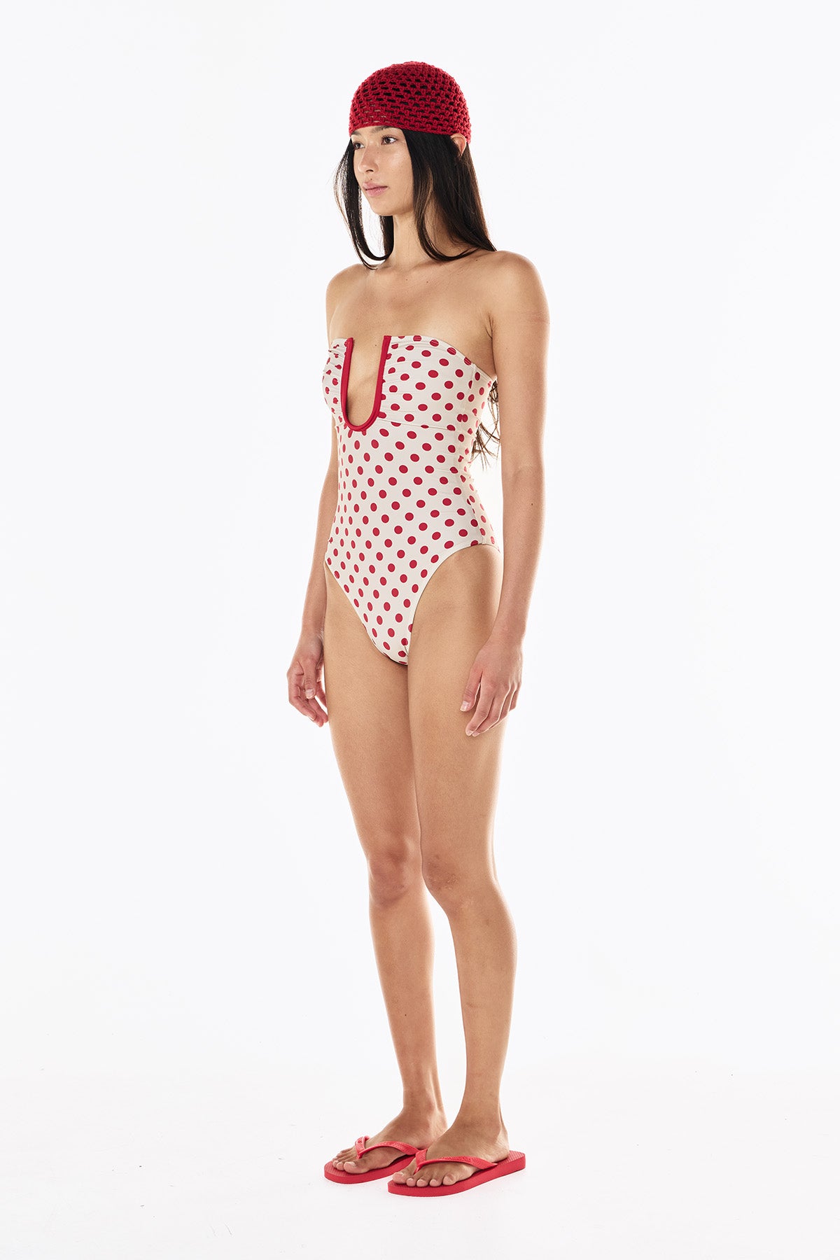 Peggy One Piece | Cream Scarlet Polka