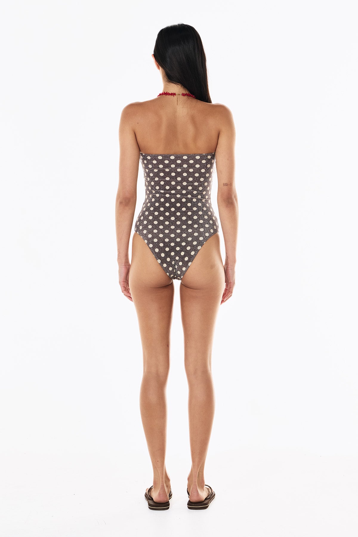 Peggy Lurex One Piece | Mocha Cream Polka