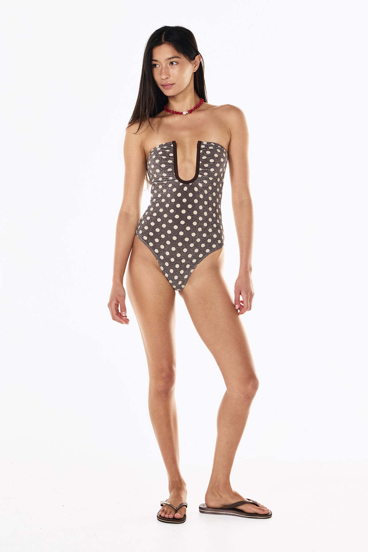 Peggy Lurex One Piece | Mocha Cream Polka