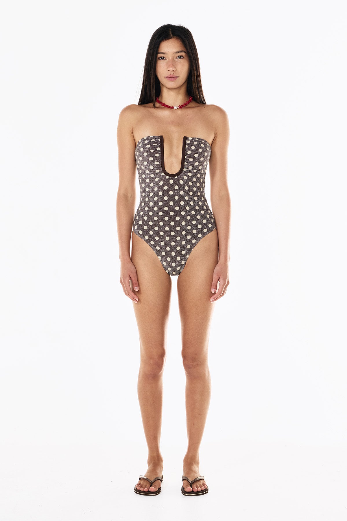 Peggy Lurex One Piece | Mocha Cream Polka