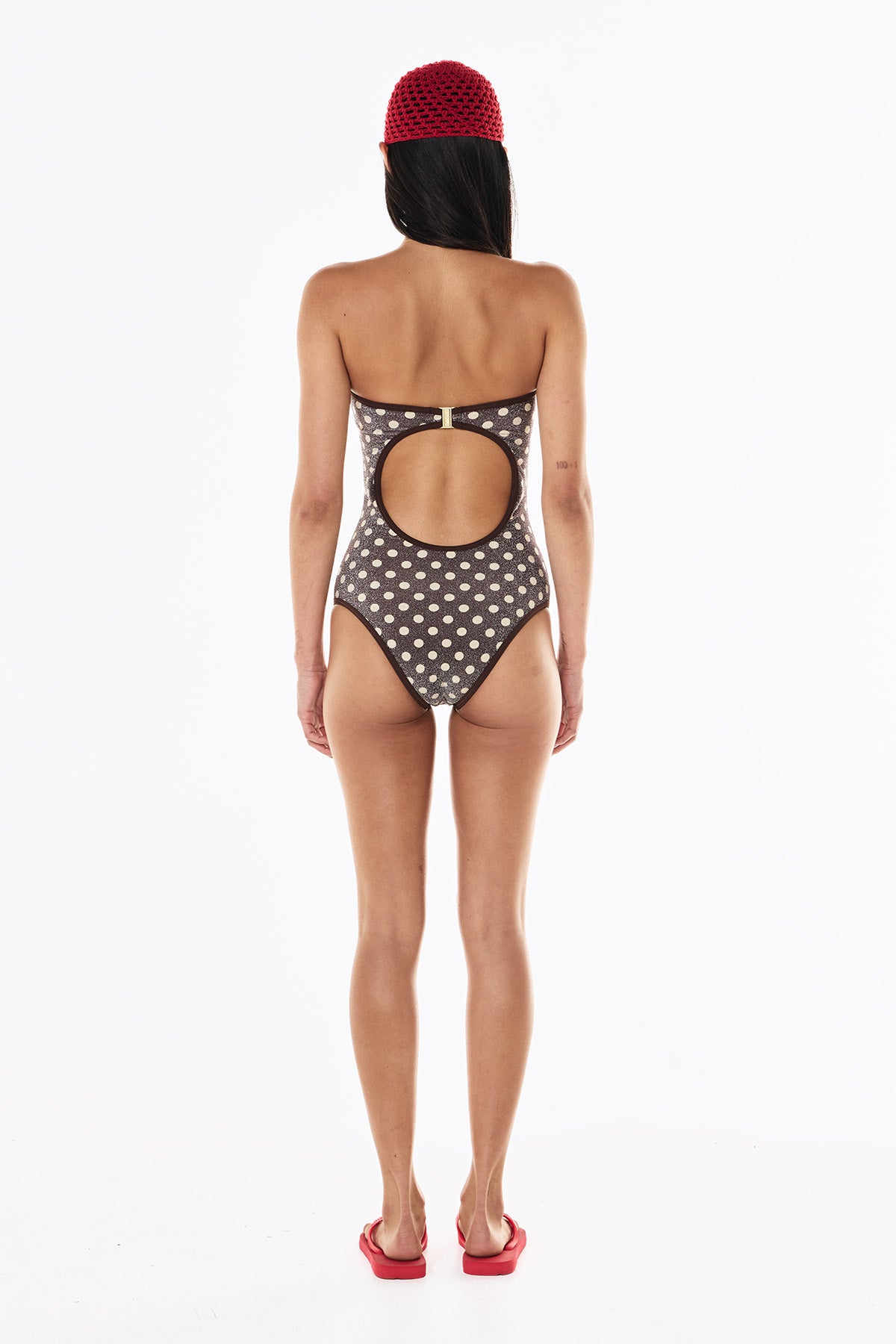 Elle Lurex One Piece | Mocha Cream Polka