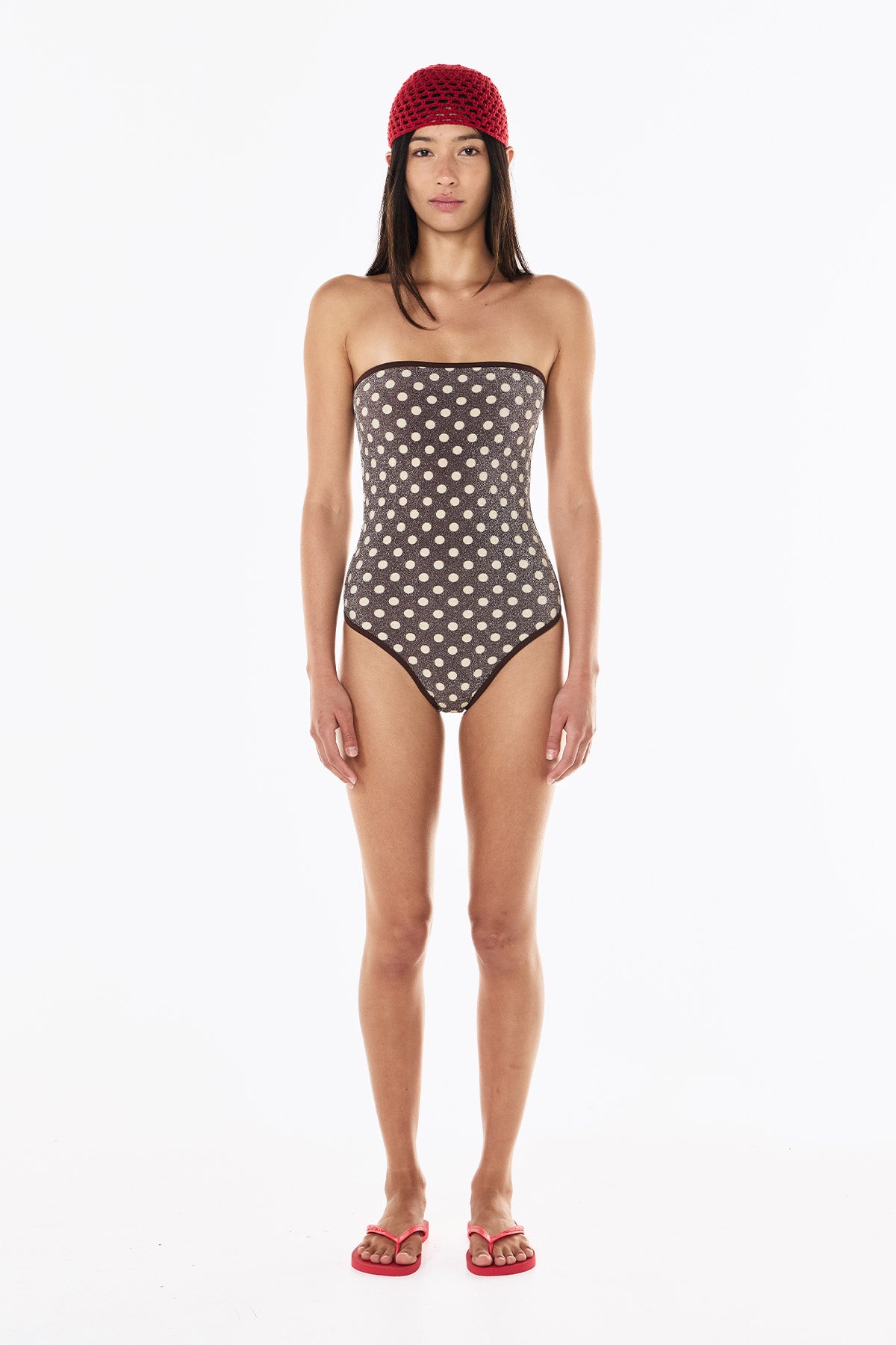 Elle Lurex One Piece | Mocha Cream Polka