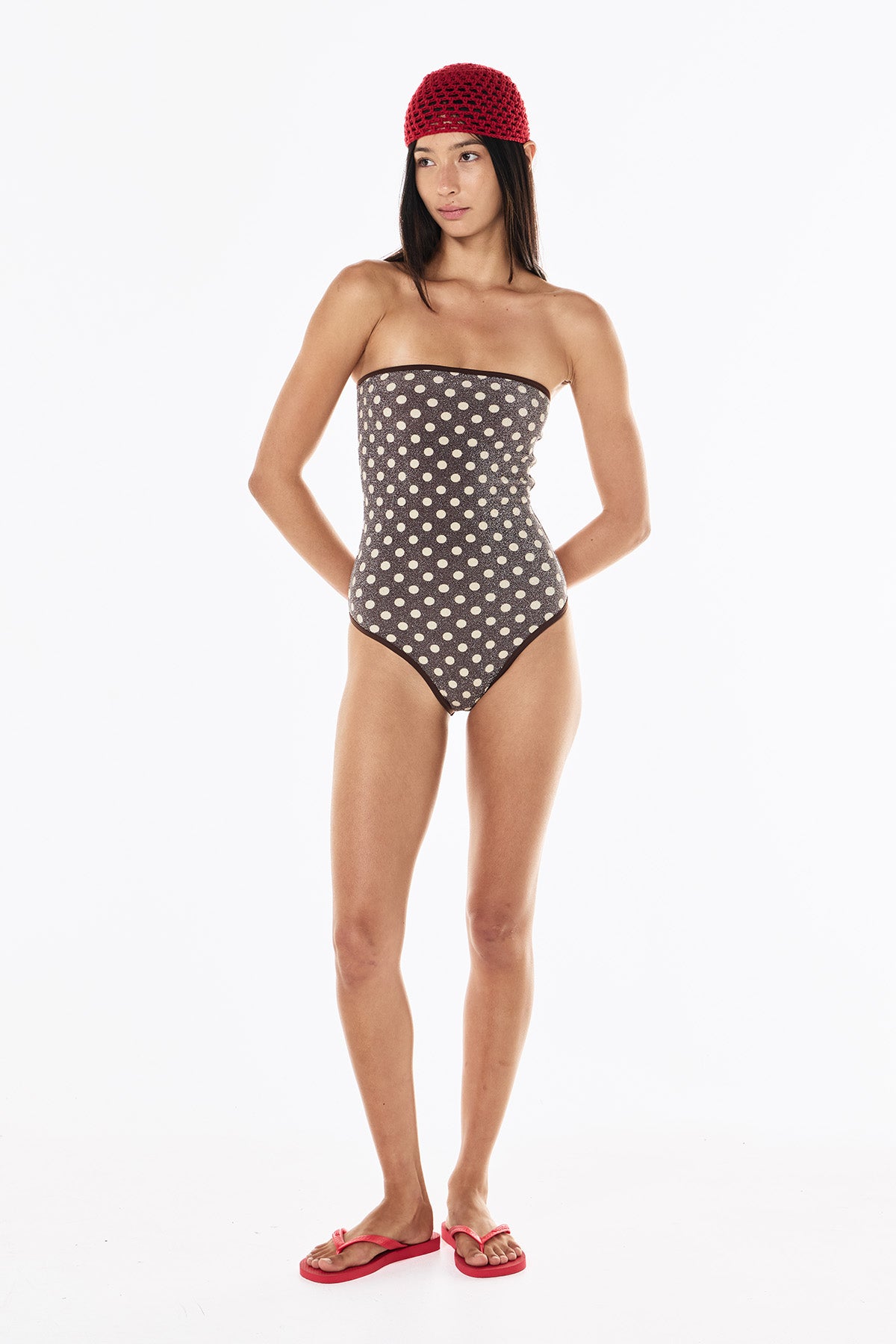 Elle Lurex One Piece | Mocha Cream Polka