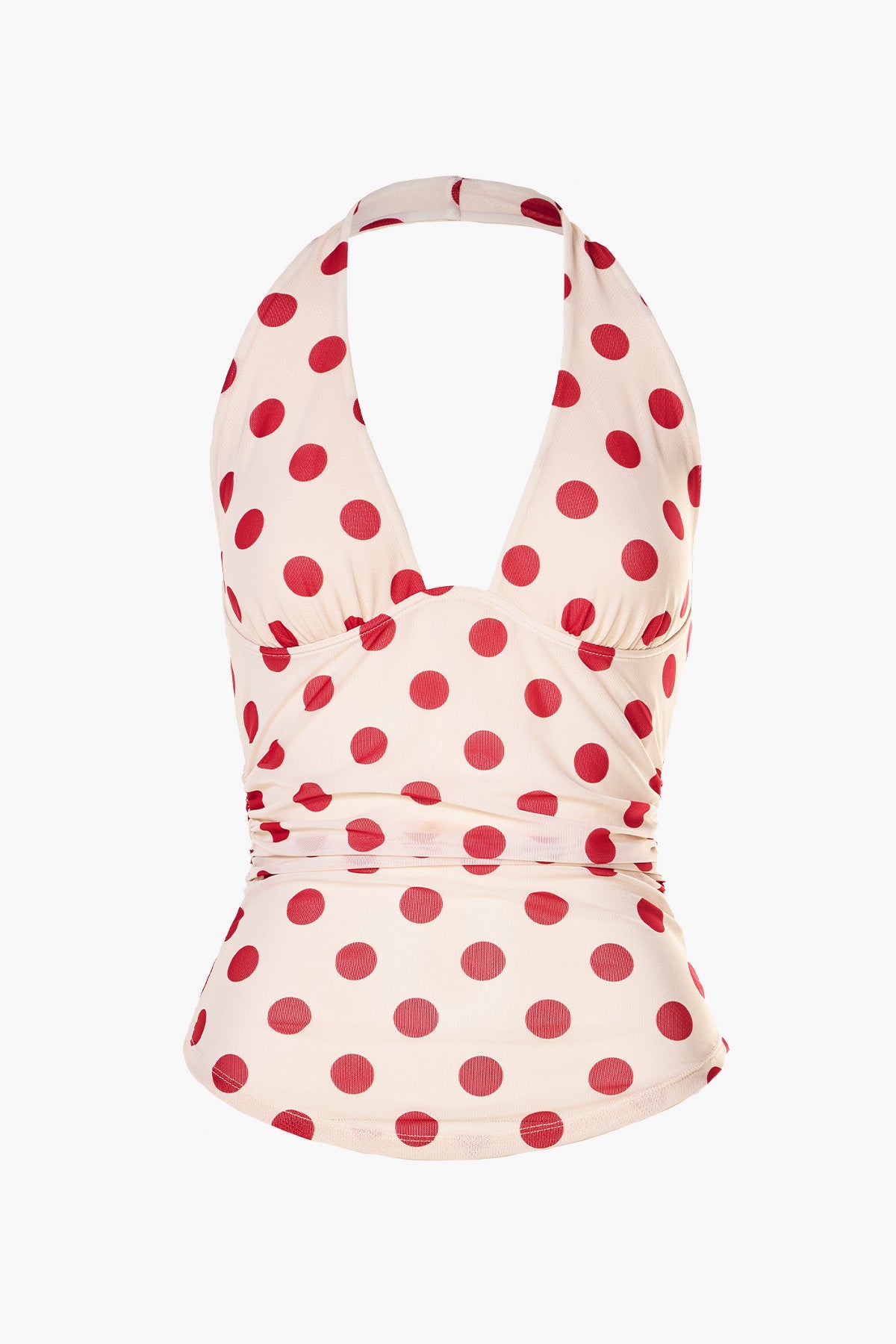 Sheer Halter Tank | Cream Scarlet Polka