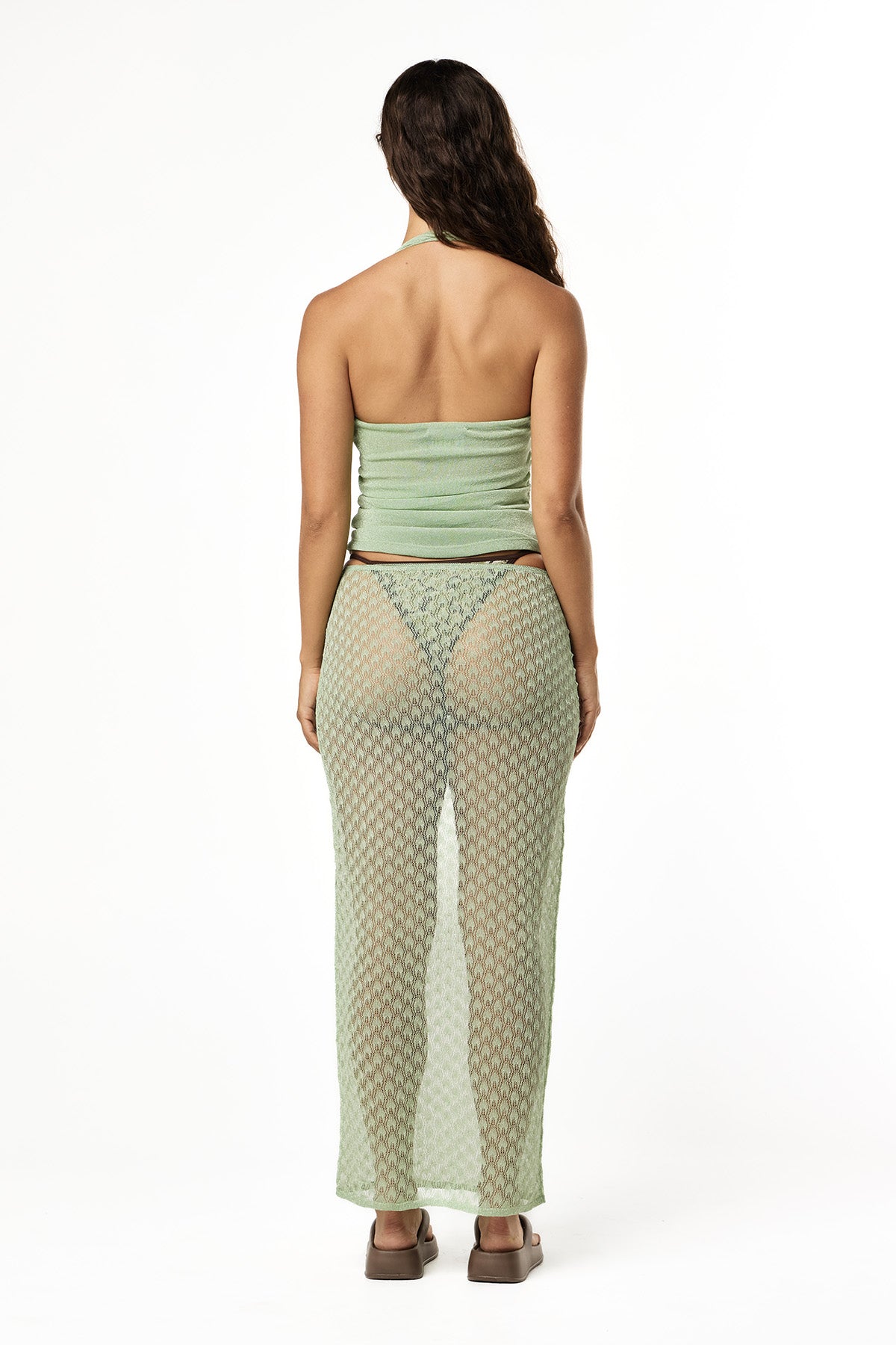 Sheer Lurex Halter Tank | Pistachio