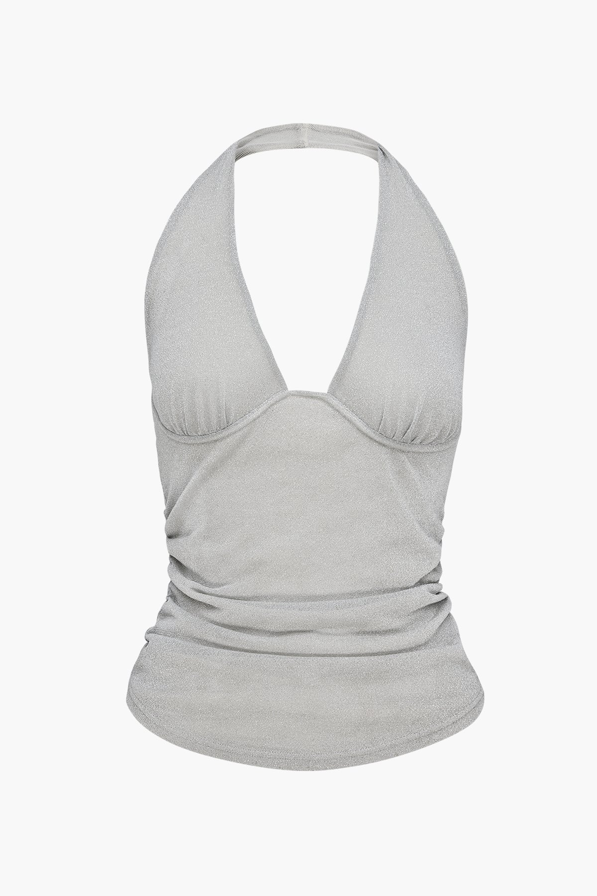 Sheer Lurex Halter Tank | Silver