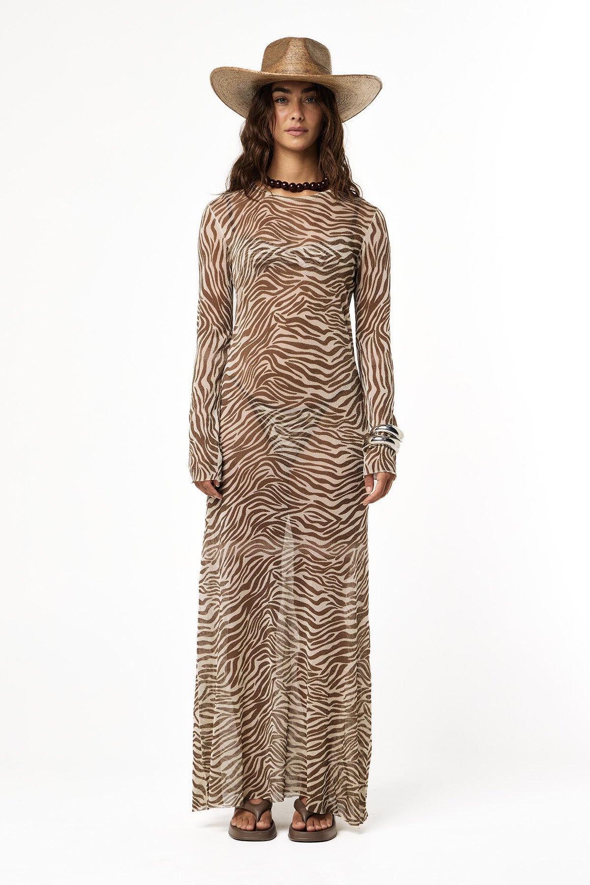 Sheer Lurex Dress | Mocha Zebra