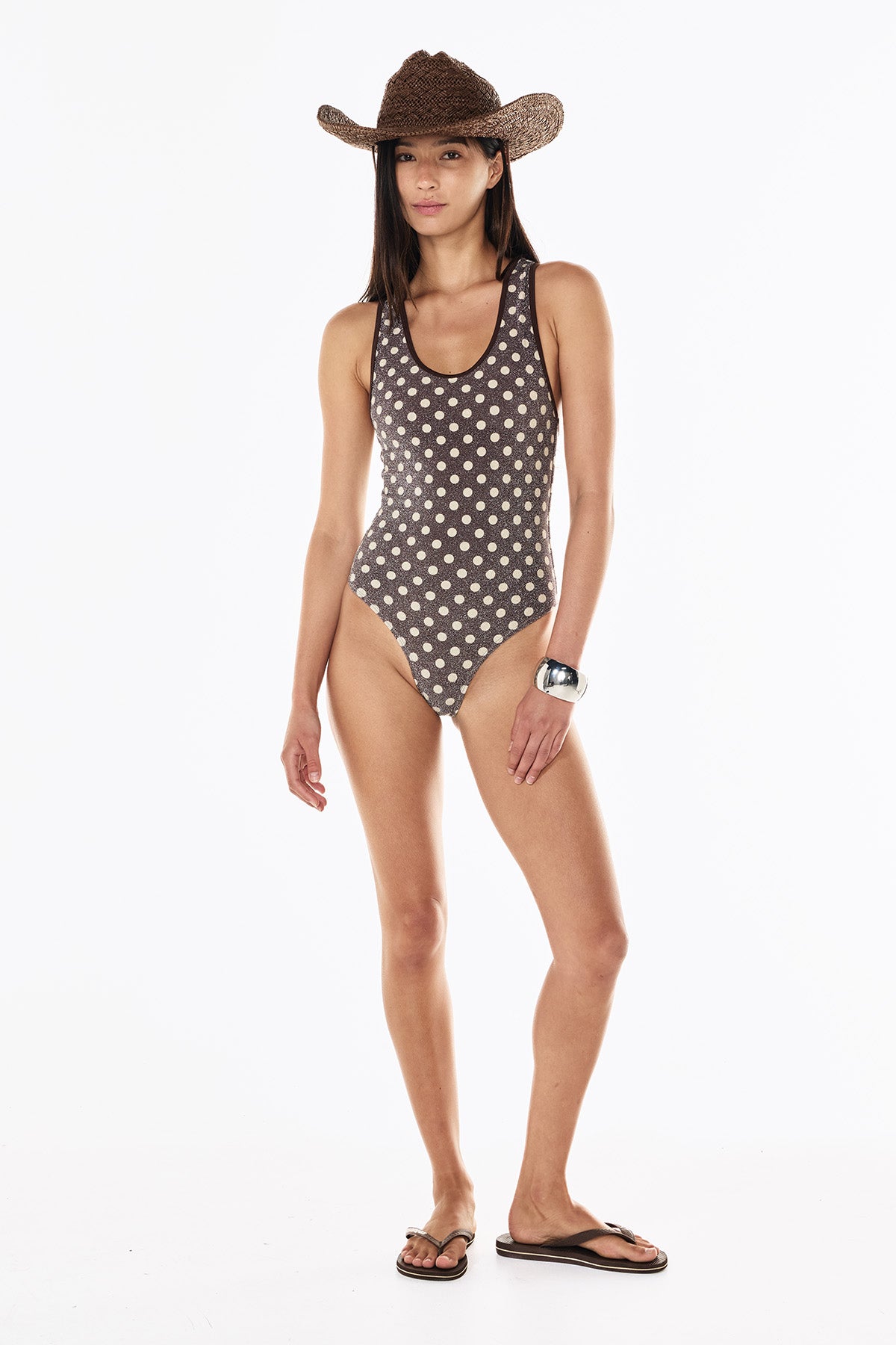 Tilly Lurex One Piece | Mocha Cream Polka