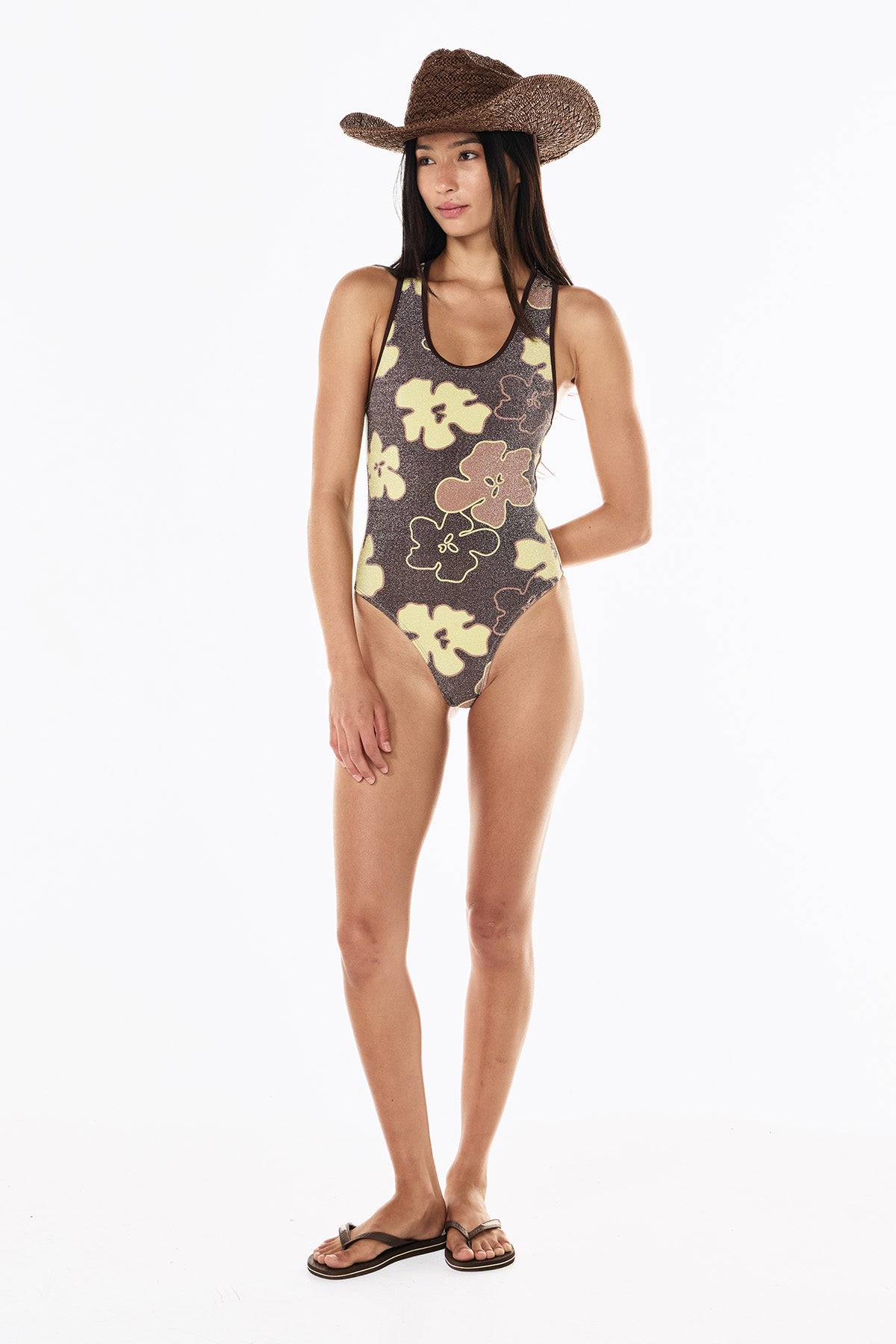Tilly Lurex One Piece | Mocha Floral