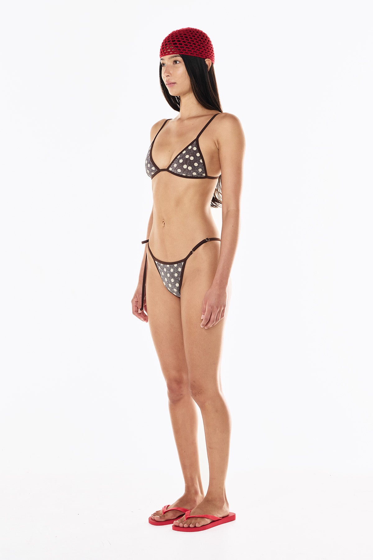 Twiggy Lurex Tie Brief | Mocha Cream Polka