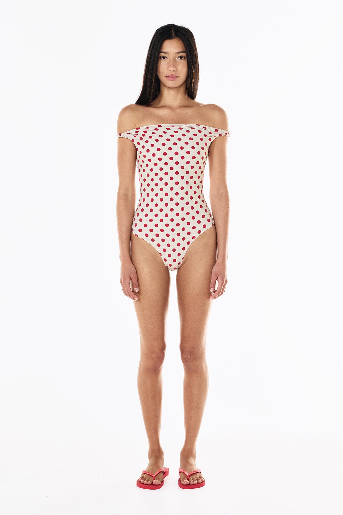 Bella One Piece | Cream Scarlet Polka
