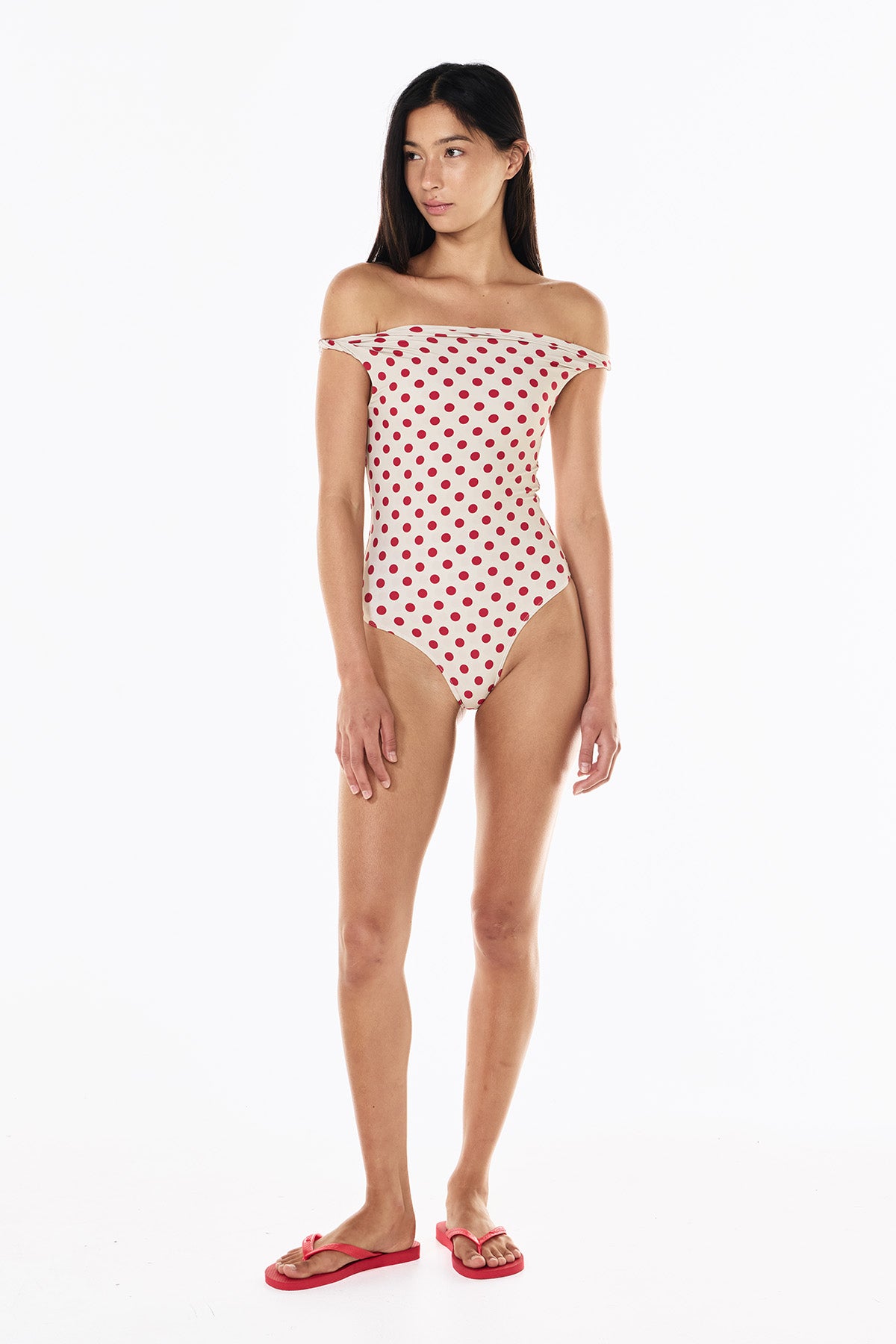 Bella One Piece | Cream Scarlet Polka