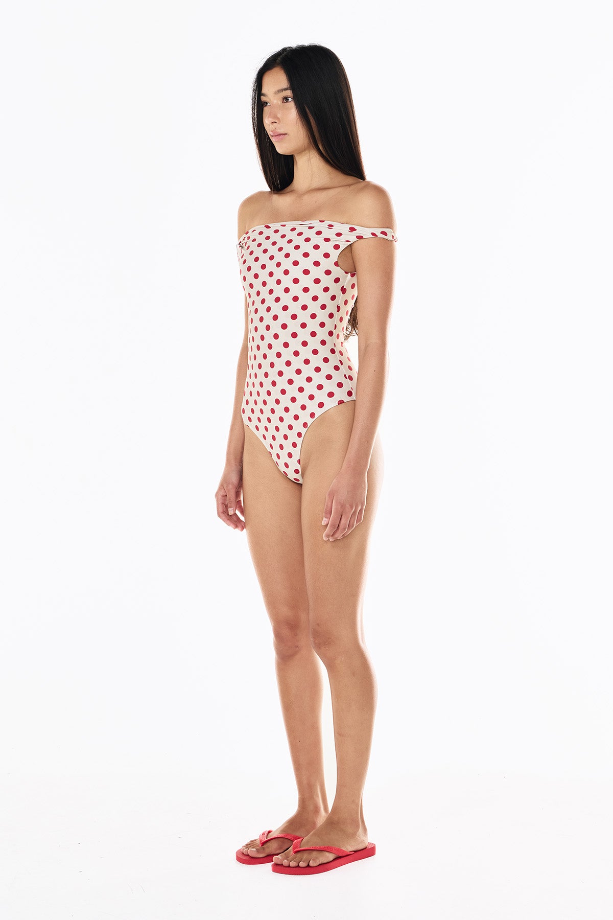 Bella One Piece | Cream Scarlet Polka