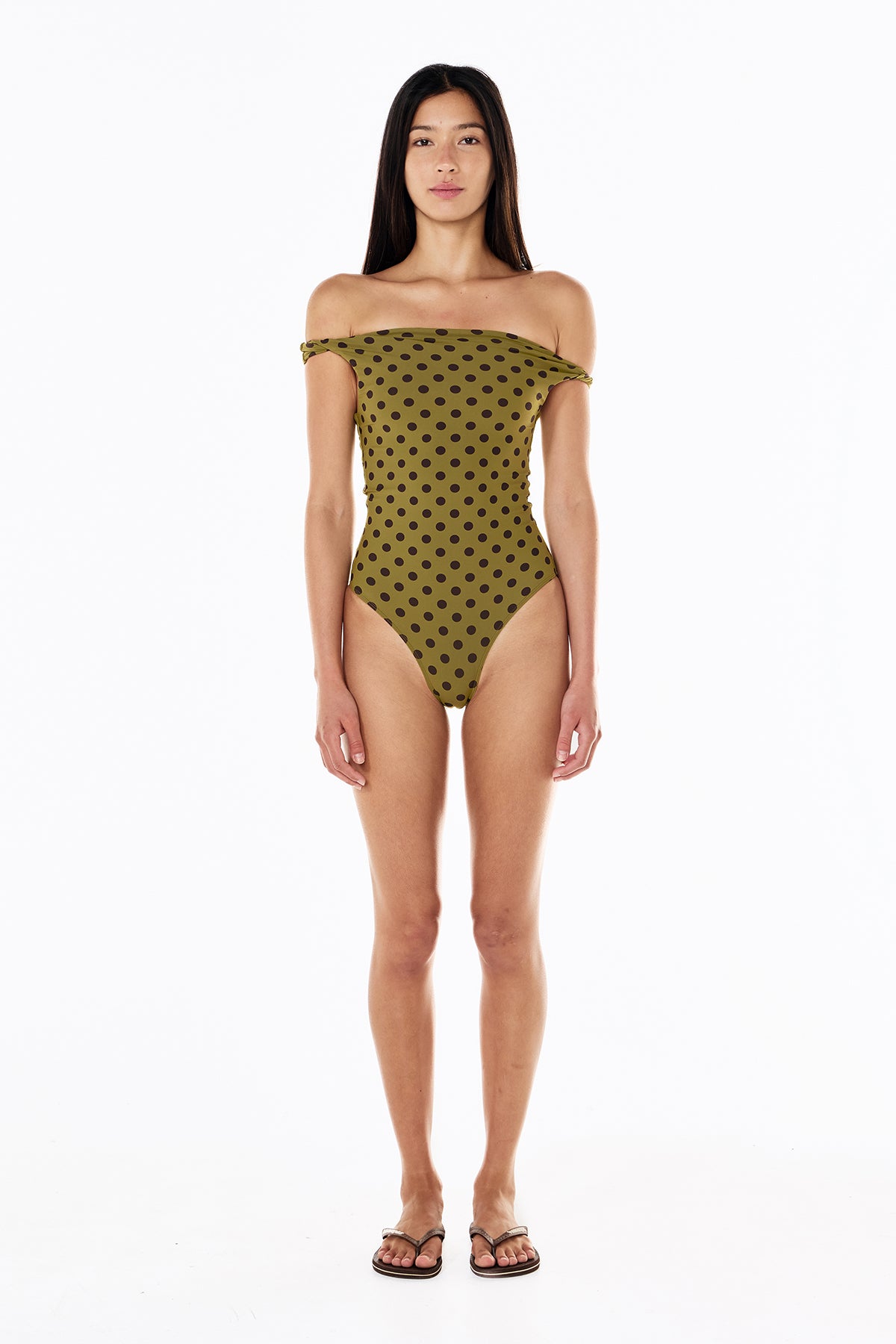 Bella One Piece | Moss Mocha Polka