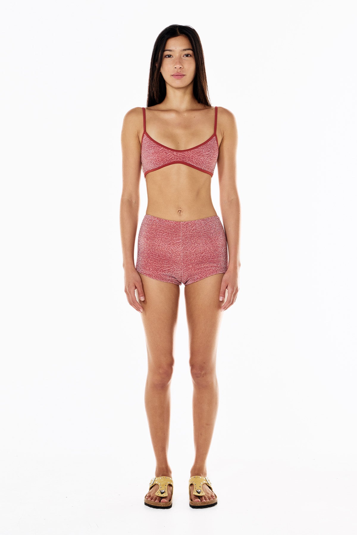 Gigi Lurex Mini Swim Short | Rouge Leopard