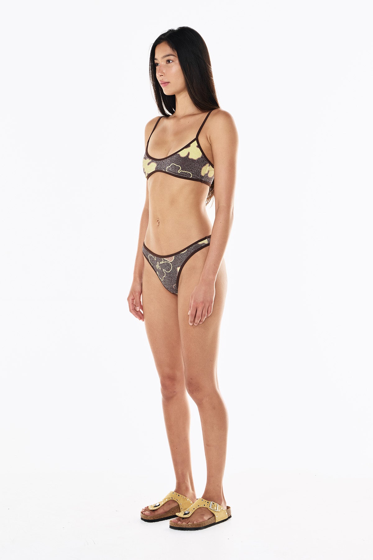 Kaya Lurex Scoop Top | Mocha Floral