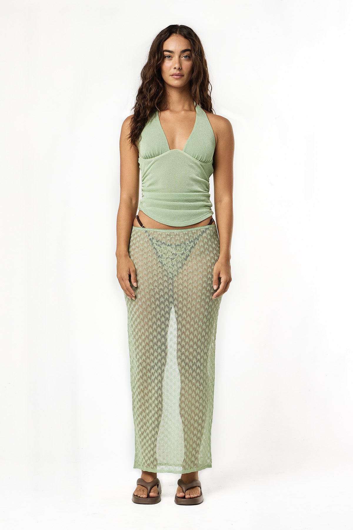 Knit Lurex Lace Skirt | Pistachio