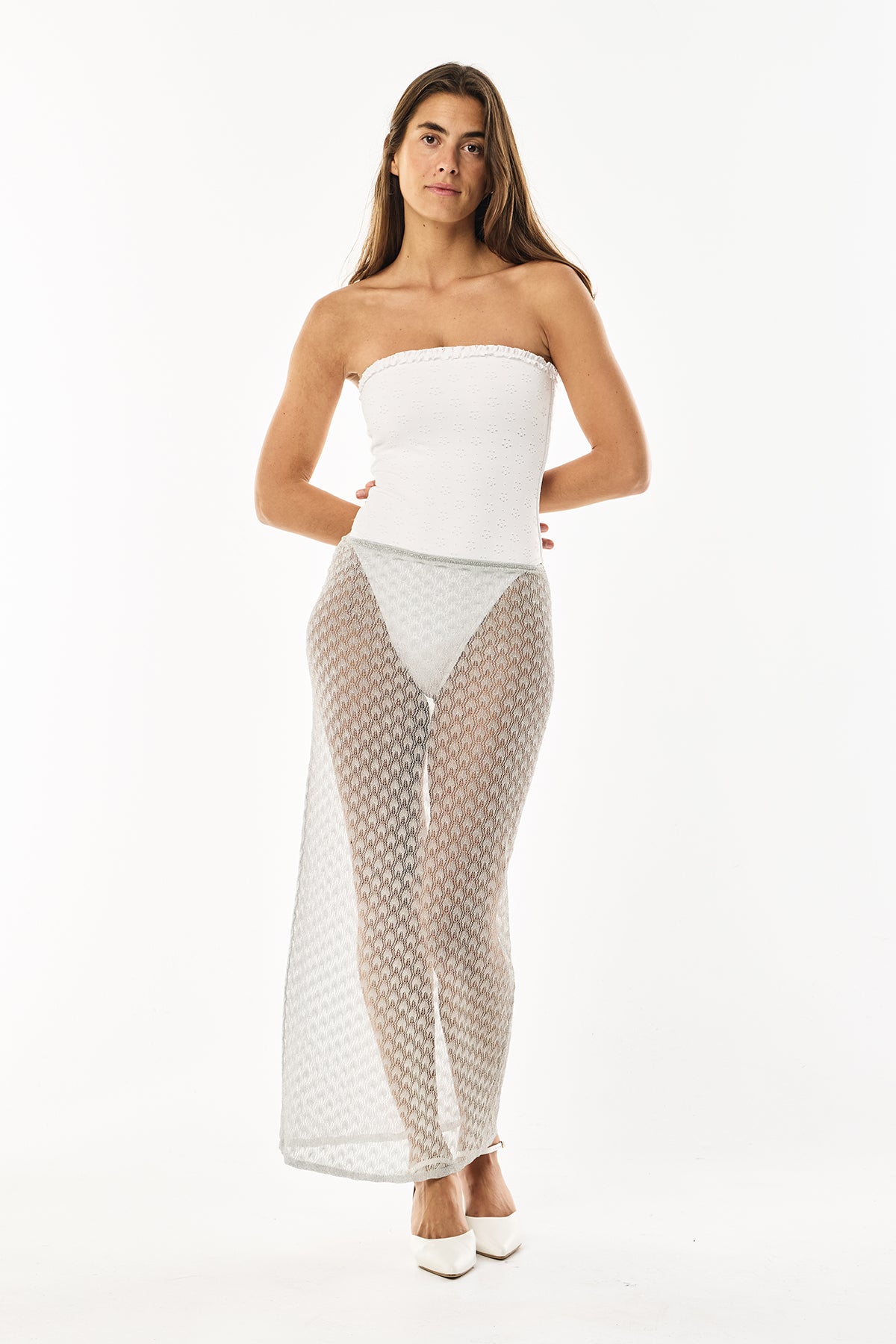 Knit Lurex Lace Skirt | Silver