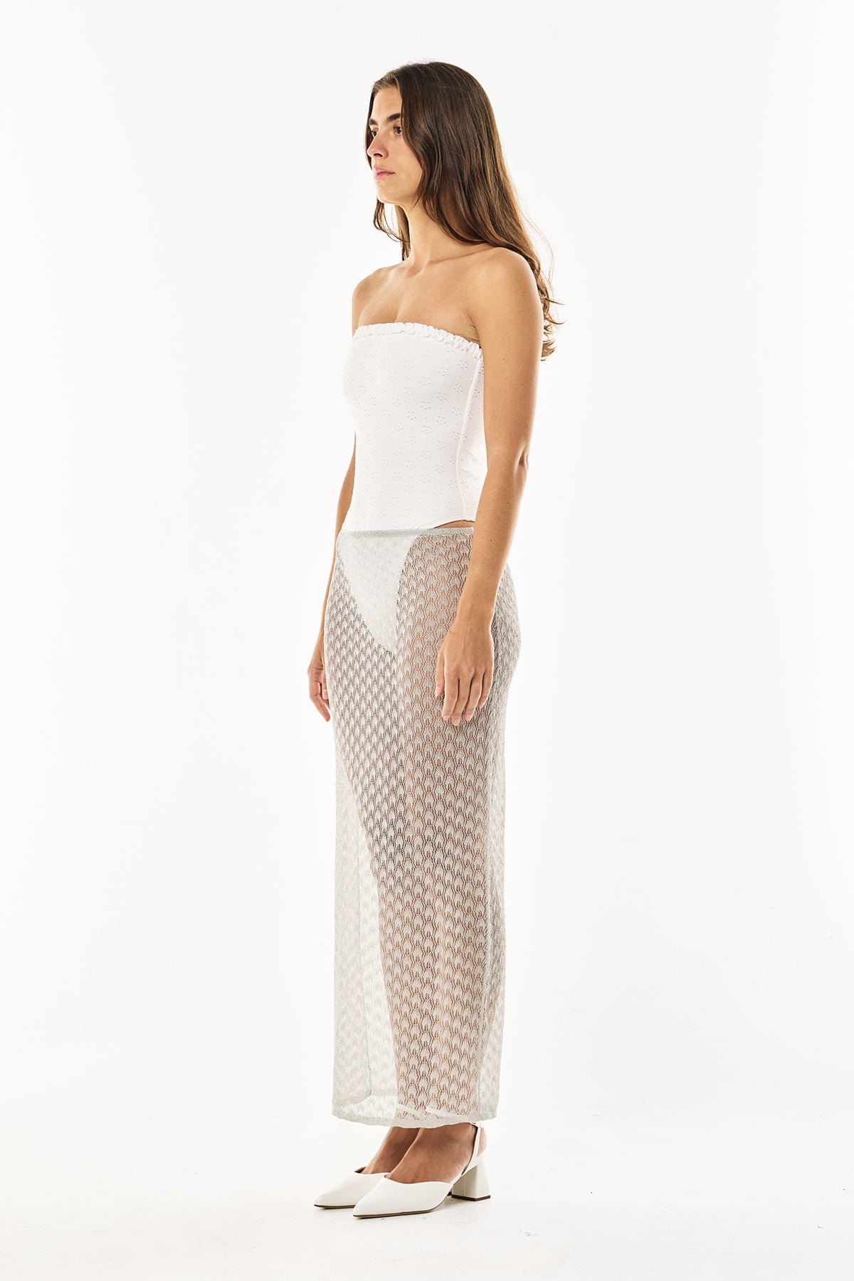 Knit Lurex Lace Skirt | Silver