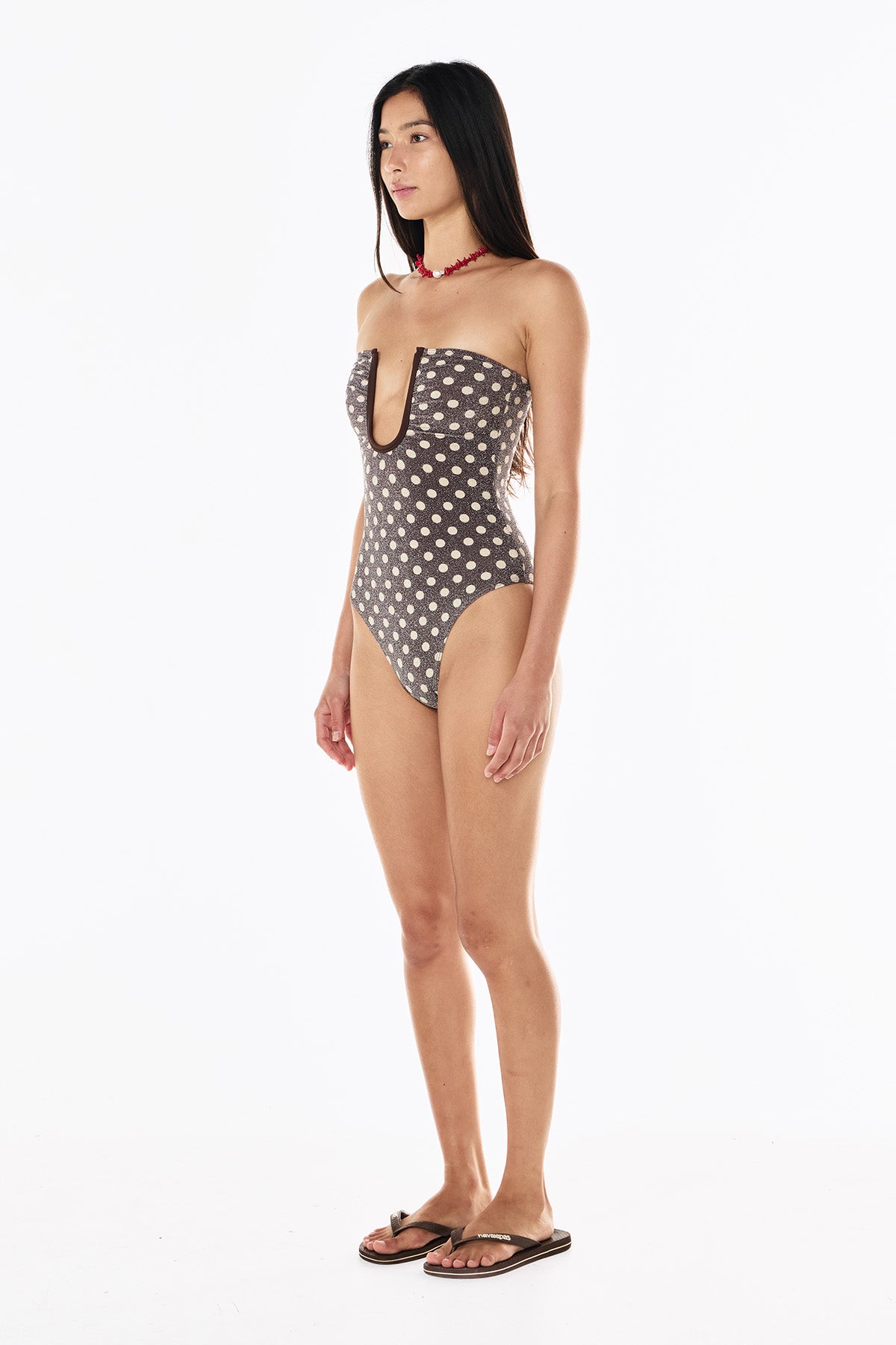 Peggy Lurex One Piece | Mocha Cream Polka