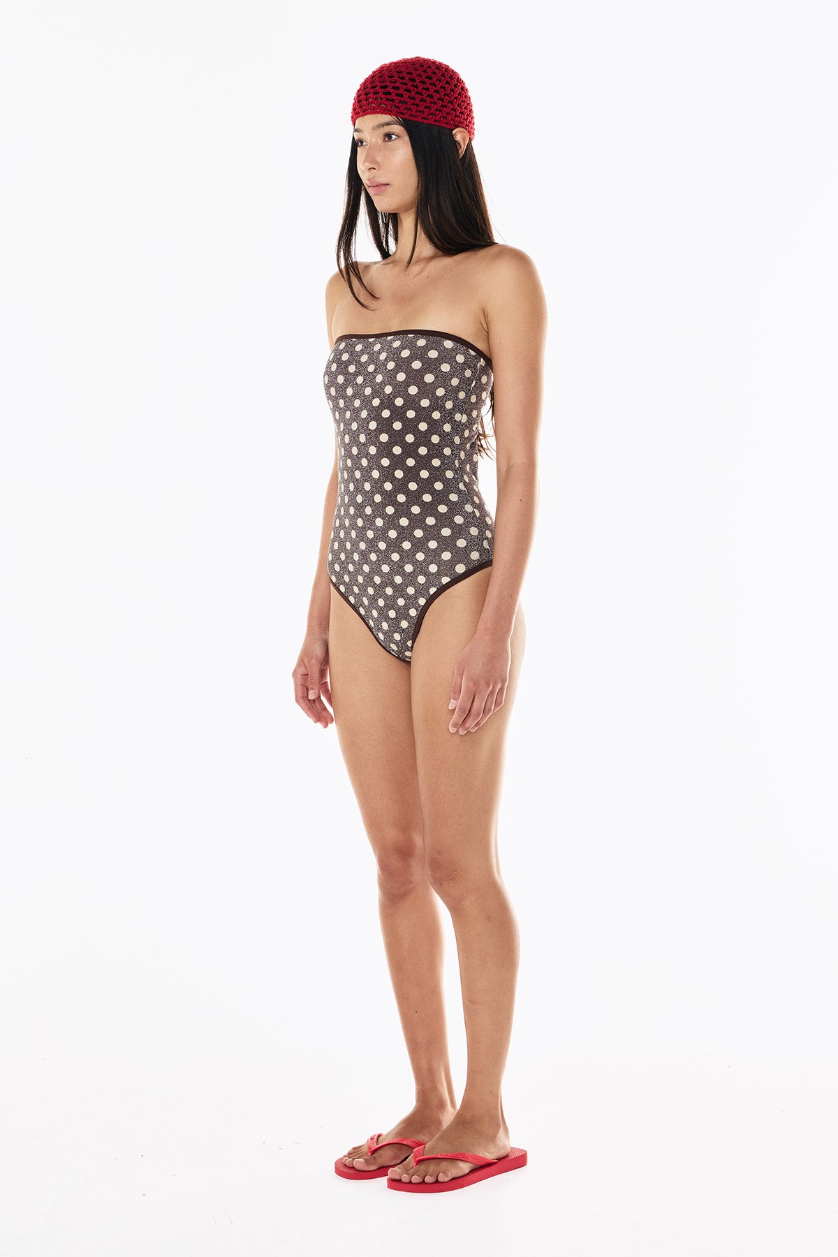 Elle Lurex One Piece | Mocha Cream Polka